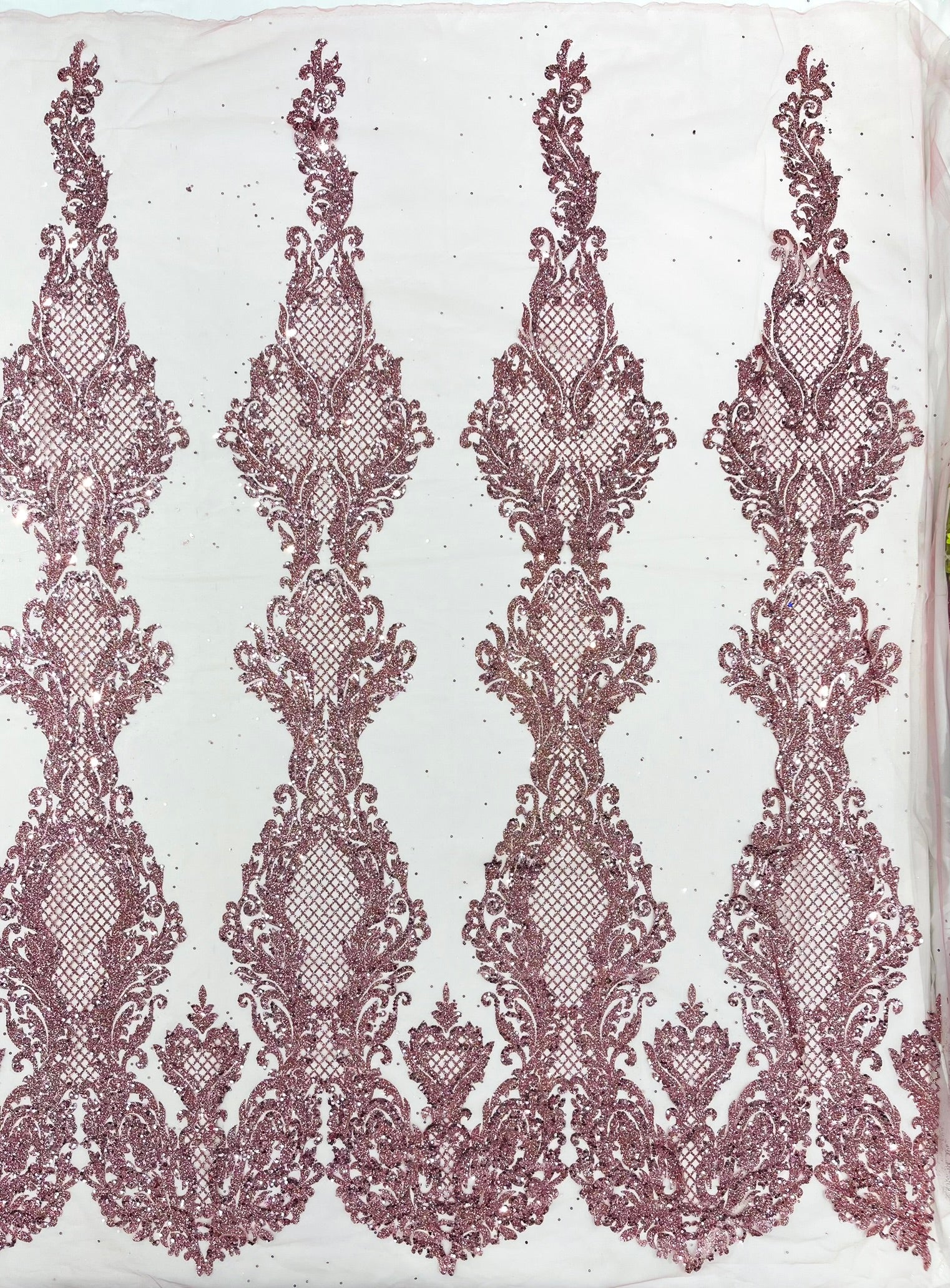 Glitter Tower Damask Design Fabric| 58” Wide| Quinsiañera Dresses.