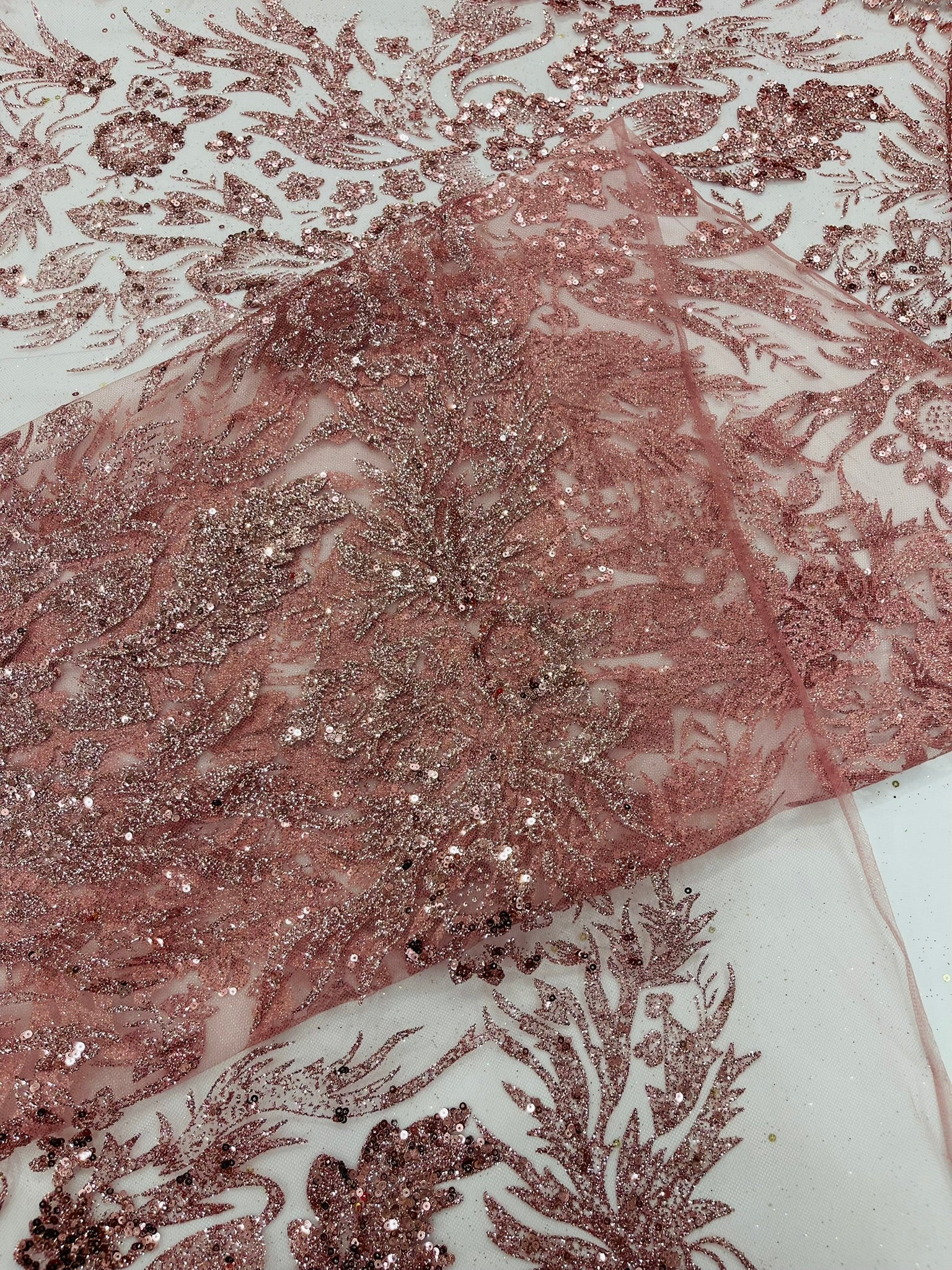 Big Glitter Damask Design On A Mesh Lace Fabric/Prom/Sold By The Yard