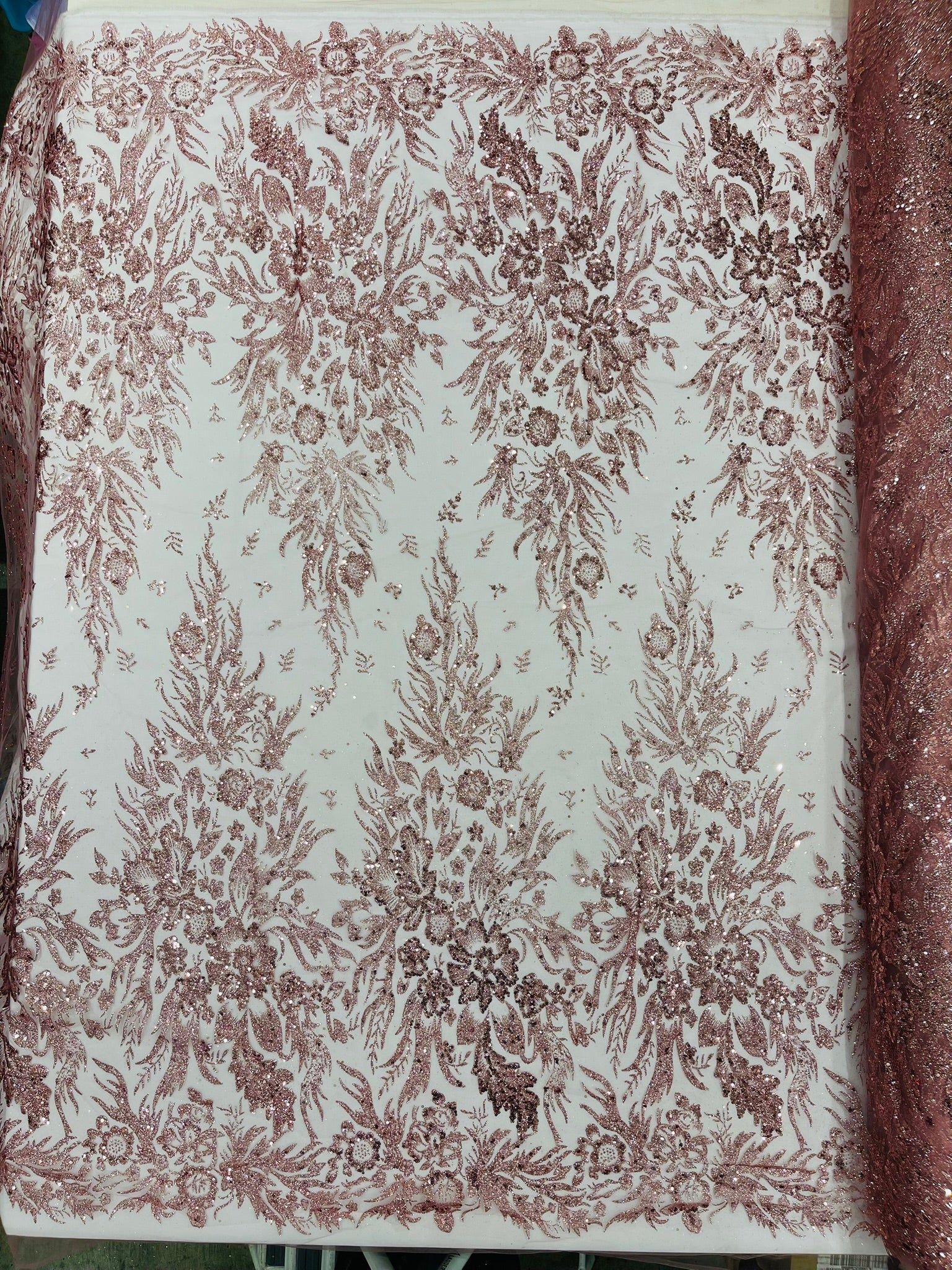 Big Glitter Damask Design On A Mesh Lace Fabric/Prom/Sold By The Yard