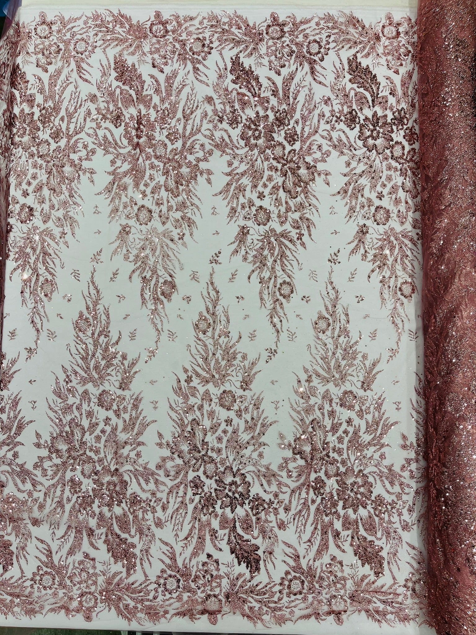 Big Glitter Damask Design On A Mesh Lace Fabric/Prom/Sold By The Yard
