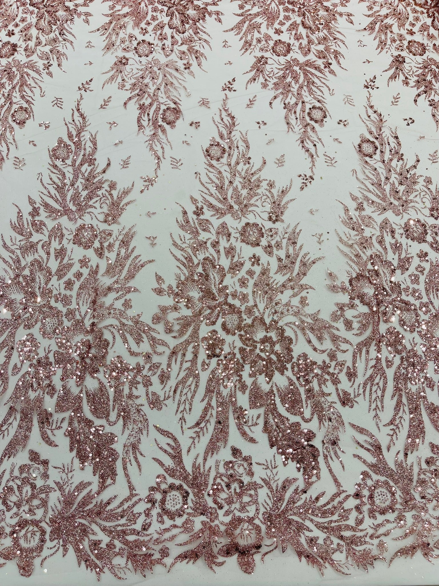 Big Glitter Damask Design On A Mesh Lace Fabric/Prom/Sold By The Yard