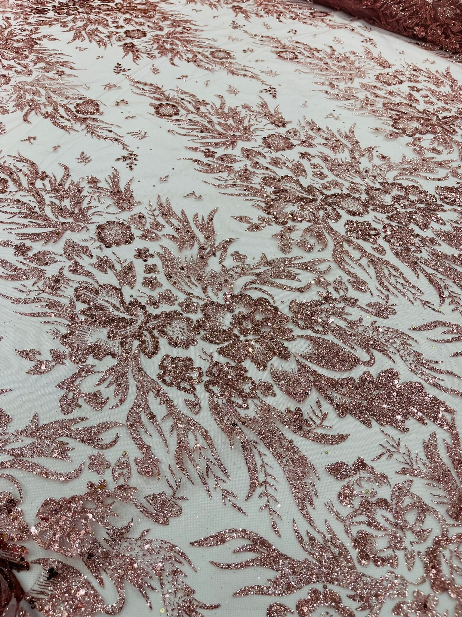 Big Glitter Damask Design On A Mesh Lace Fabric/Prom/Sold By The Yard