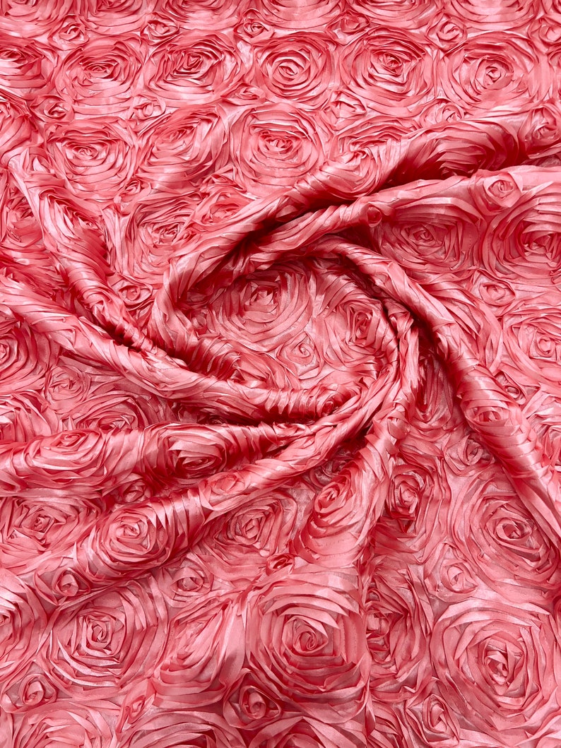 3D Rose Satin Rosette Fabric - High Quality Roses Design on Satin Fabric By The Yard