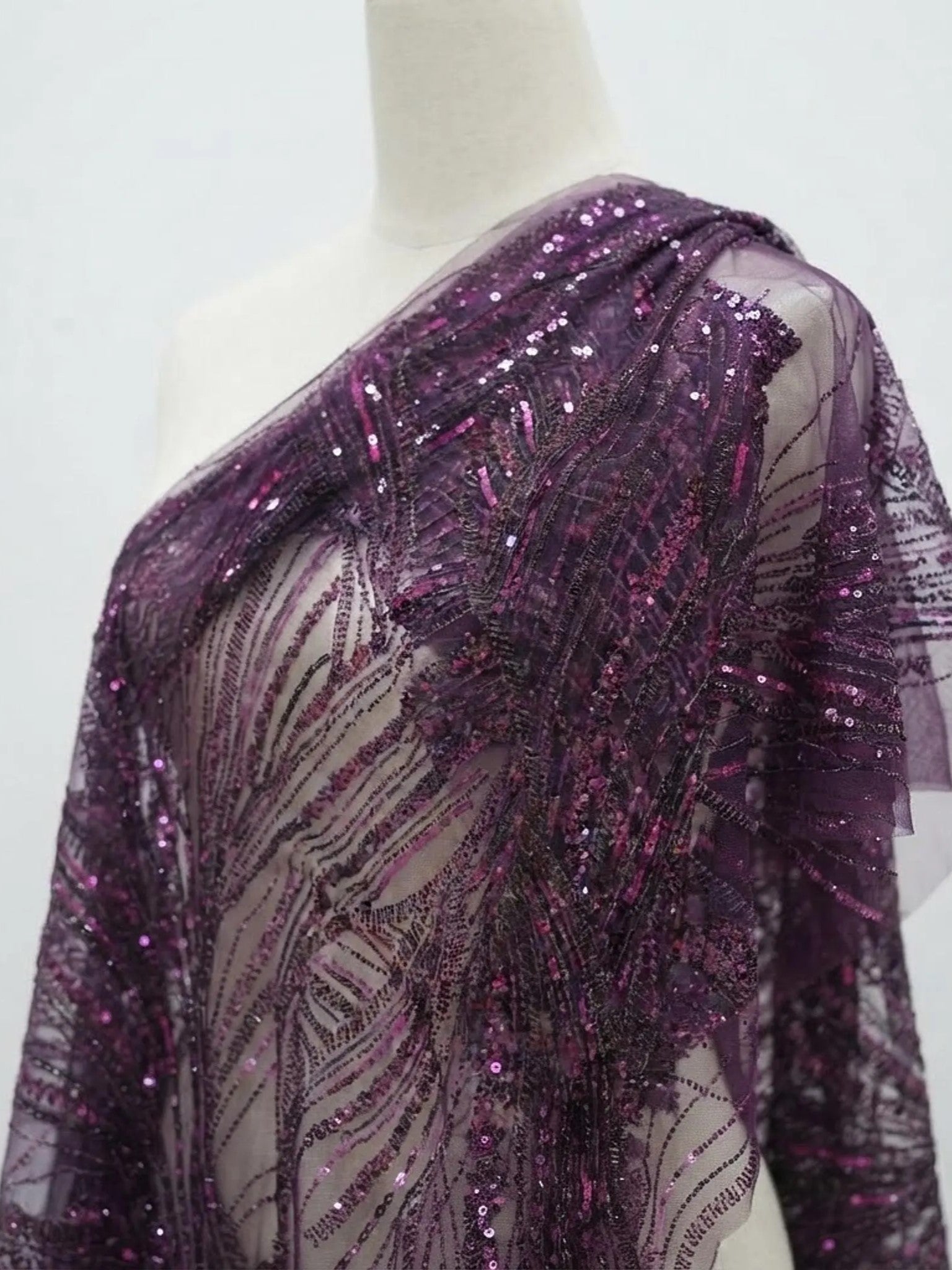 Luxury Feather Damask Beaded Lace Fabric| Prom| Wedding| By The Yard.