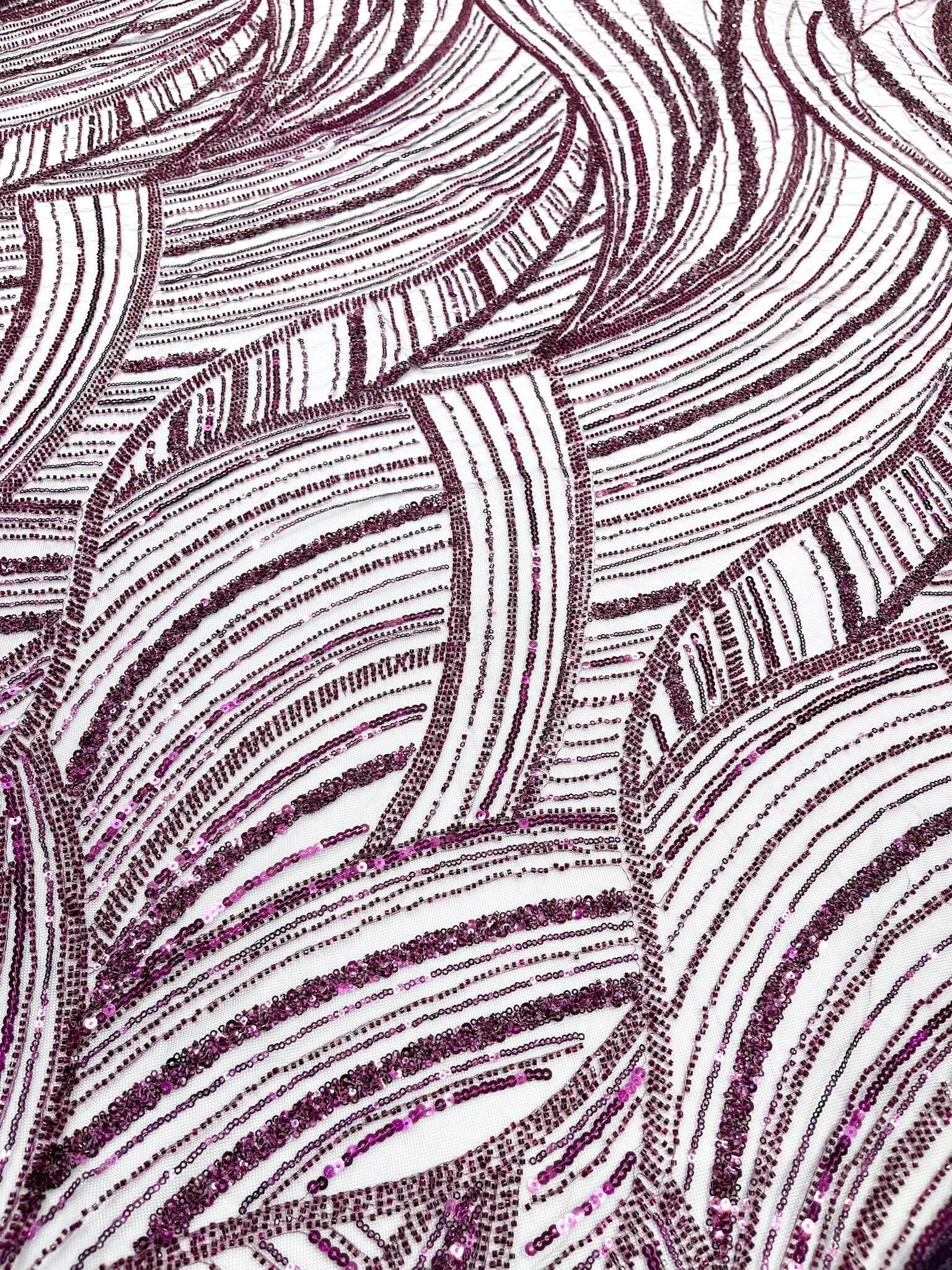 Luxury Feather Damask Beaded Lace Fabric| Prom| Wedding| By The Yard.