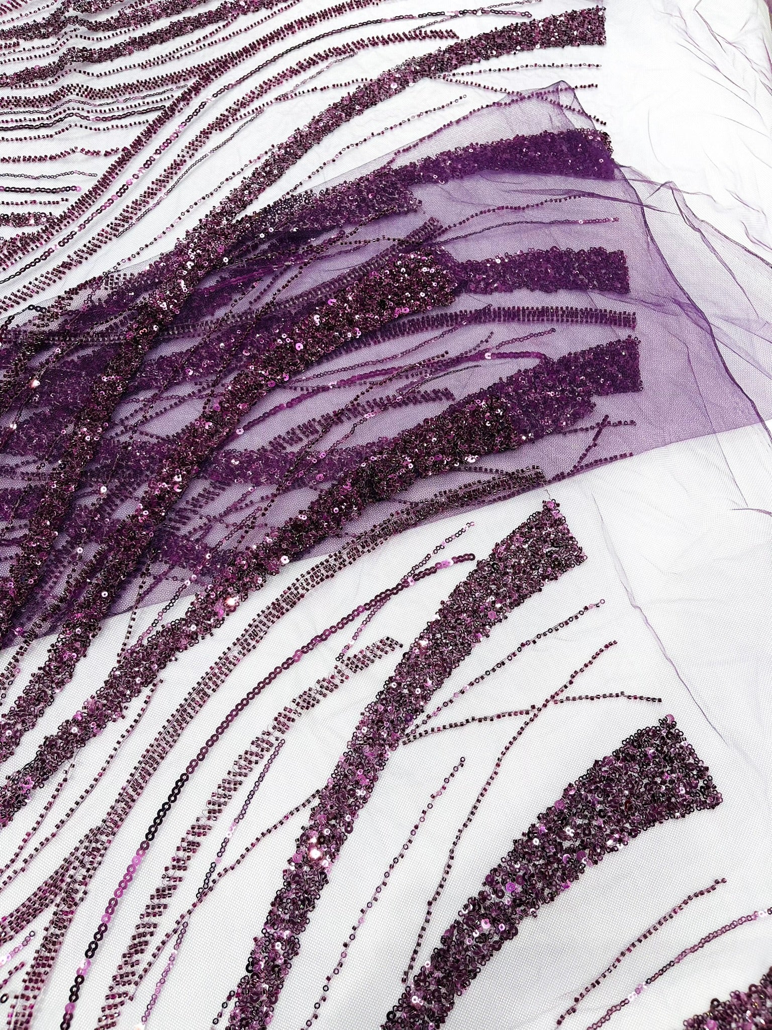 Luxury Feather Damask Beaded Lace Fabric| Prom| Wedding| By The Yard.