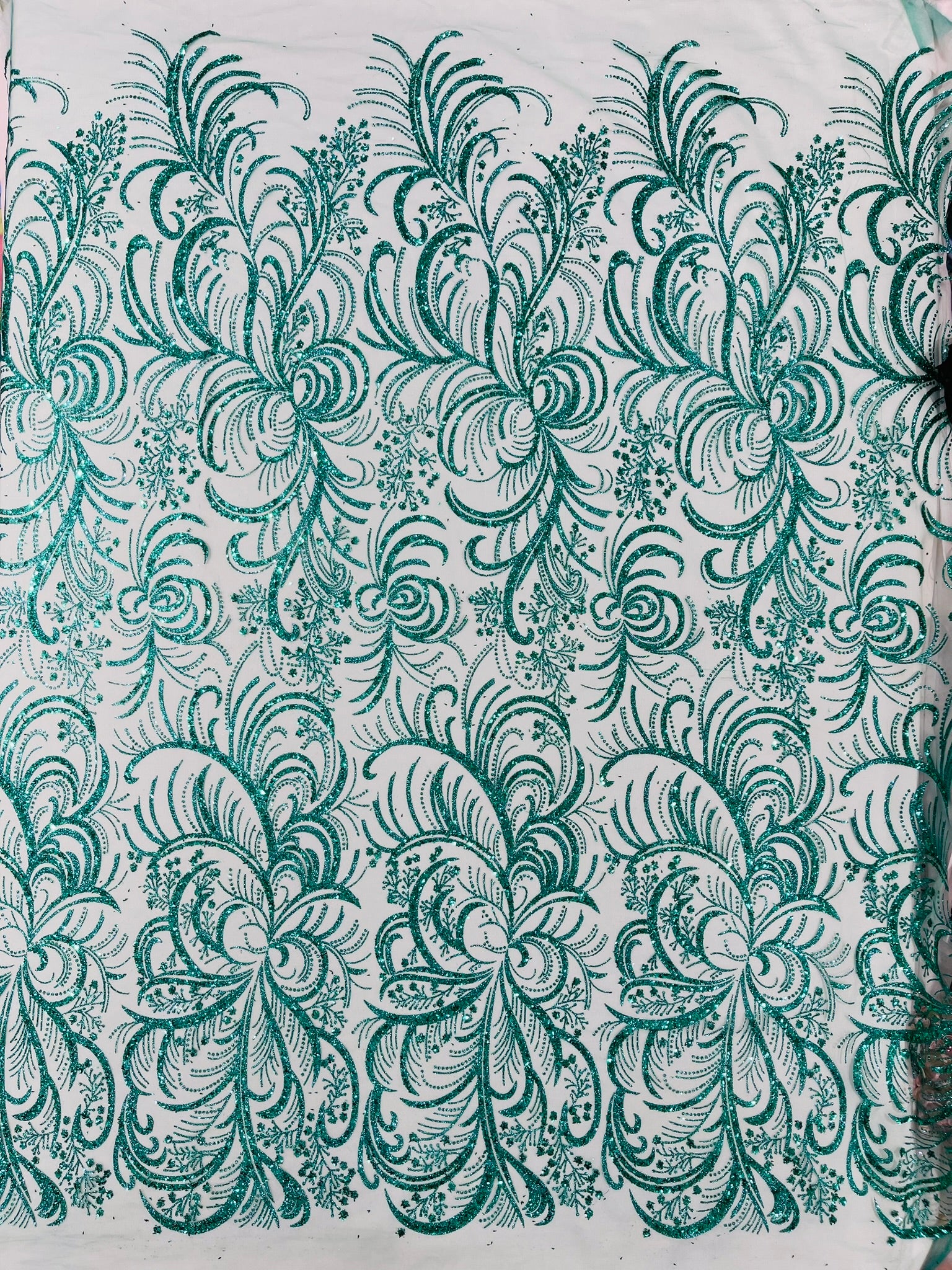 Palm Glitter Vine Design On A Mesh Lace Fabric 58"' Wide Prom.