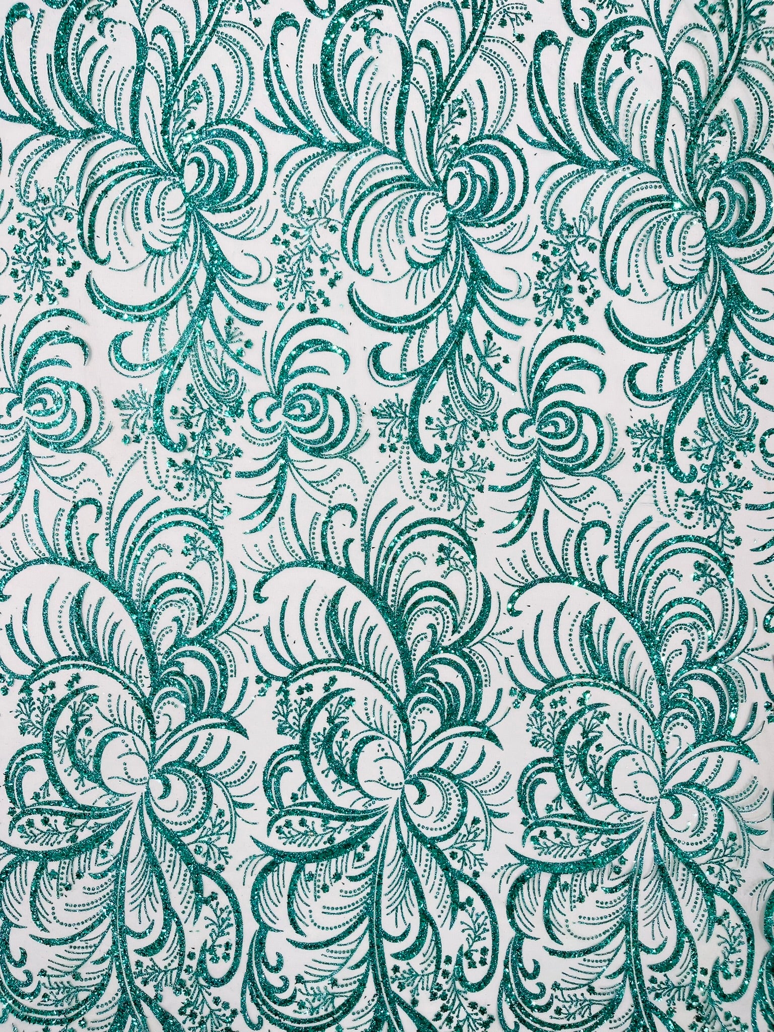 Palm Glitter Vine Design On A Mesh Lace Fabric 58"' Wide Prom.