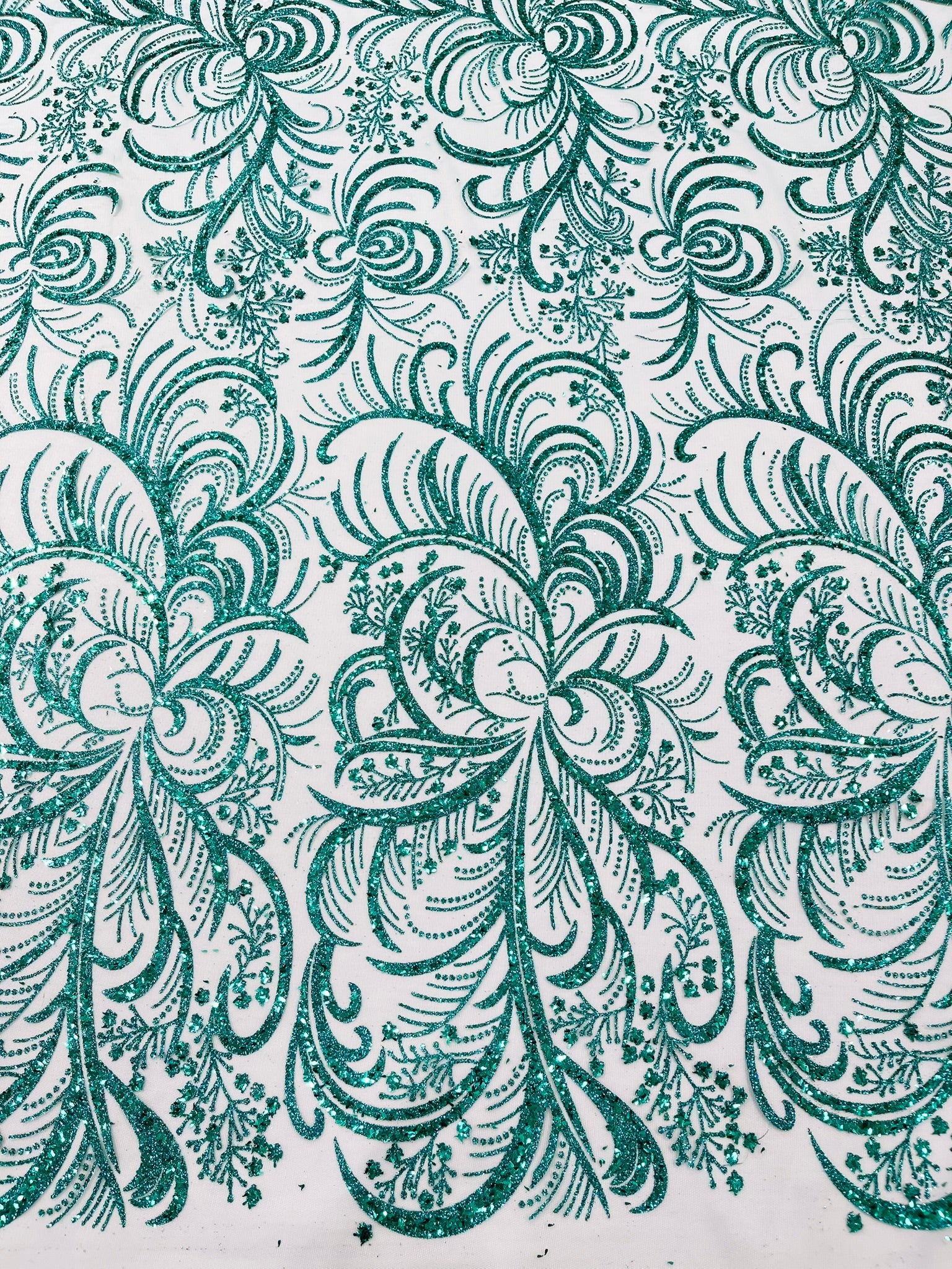 Palm Glitter Vine Design On A Mesh Lace Fabric 58"' Wide Prom.