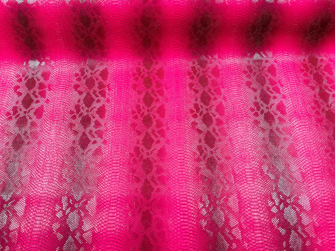 Faux Snake Skin Vinyl Fabric - Fuchsia - High Quality Vinyl Snake Animal Print Fabric By Yard