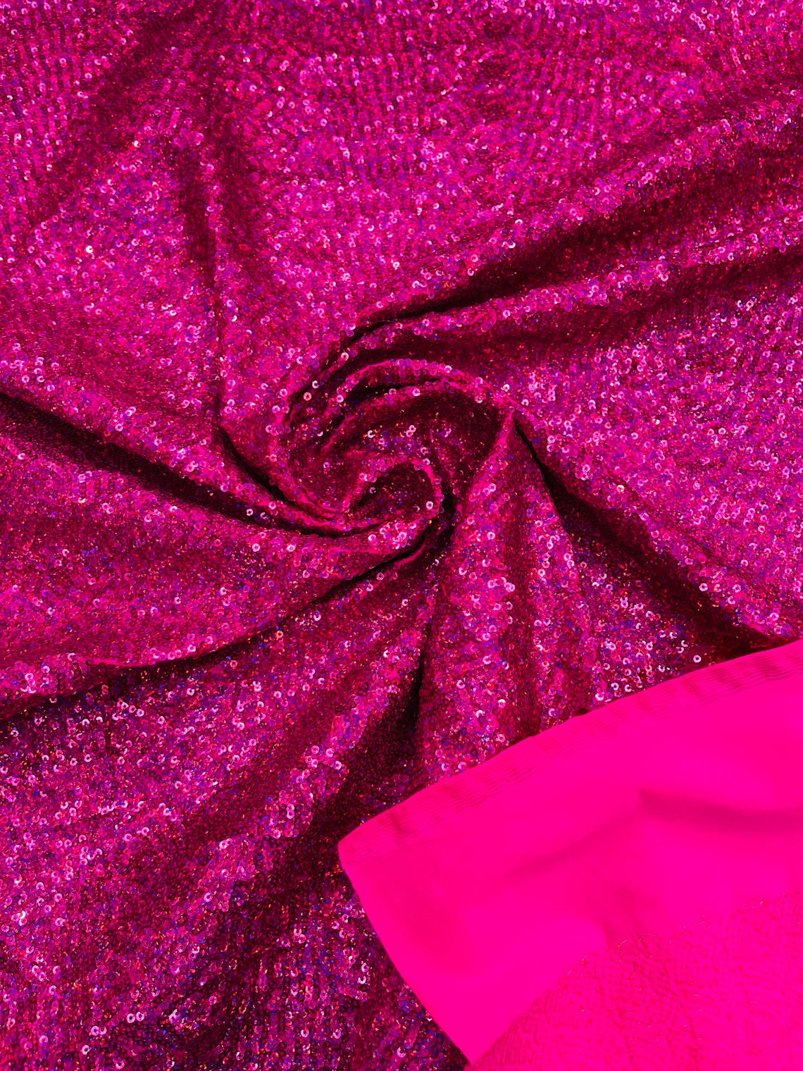 Mini Glitz Sequins on Milliskin - Fuchsia Holographic - 4 Way Stretch Milliskin Stretch Spandex Fabric by Yard