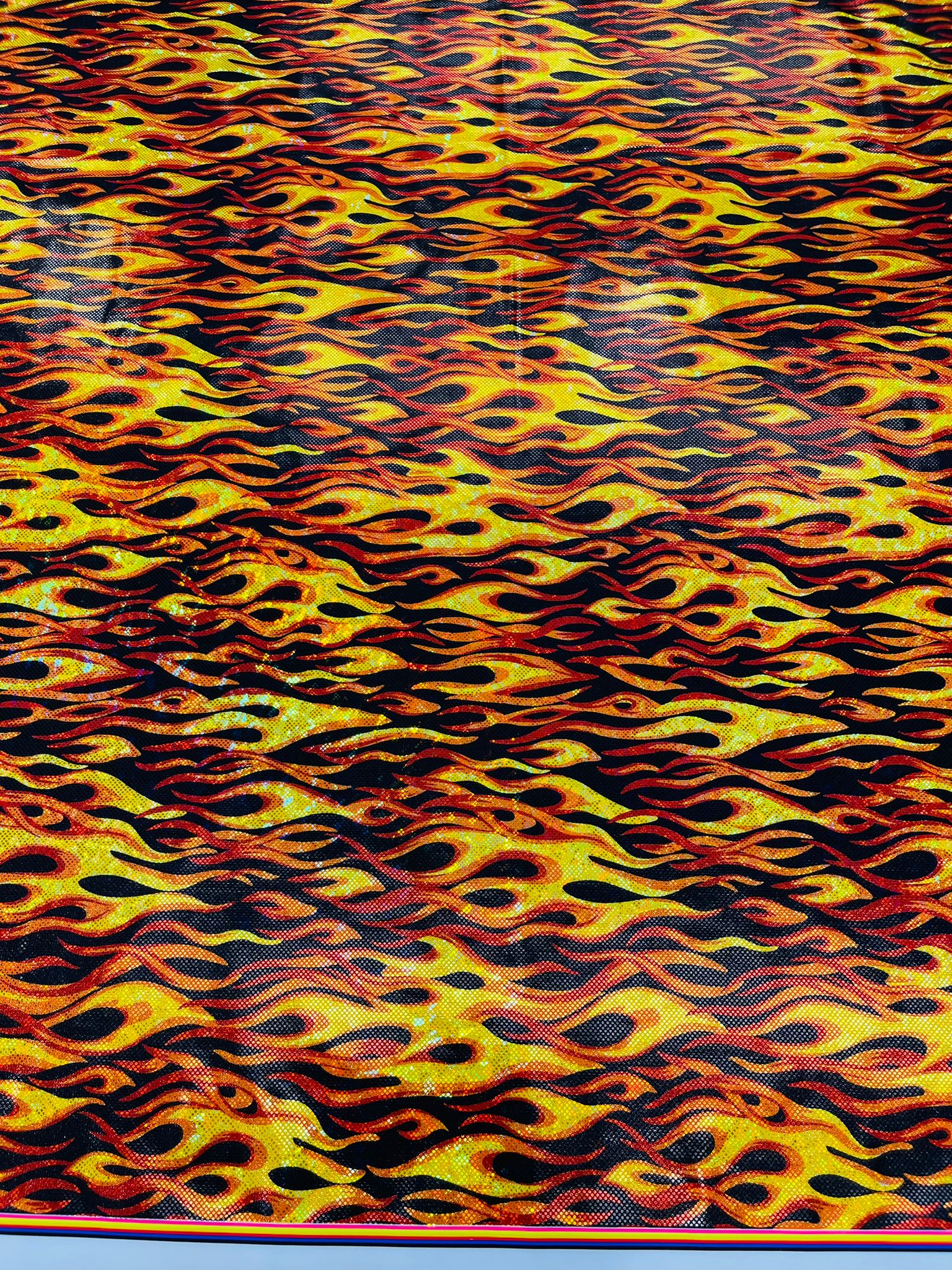 Holographic Flames Foil Printed Spandex Fabric (By The Yard)