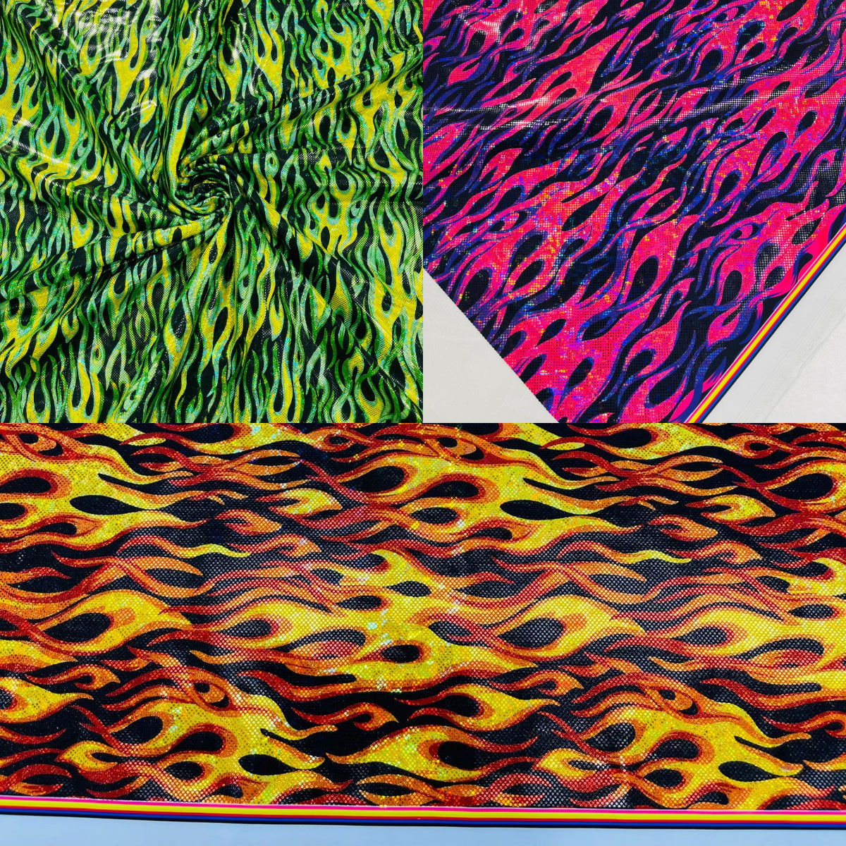 Holographic Flames Foil Printed Spandex Fabric (By The Yard)