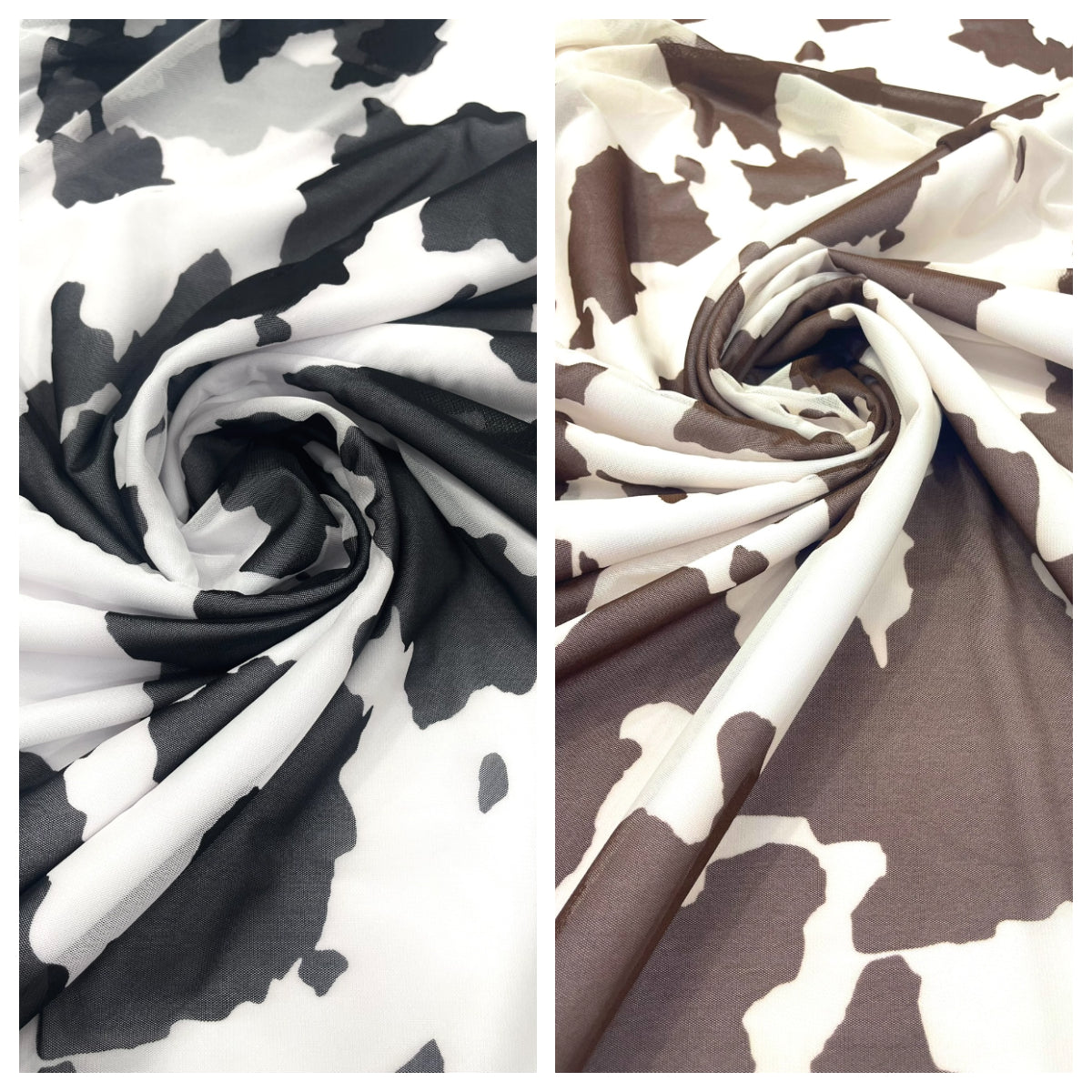 Cow Print 4 Way Stretch Power Mesh Nylon Sheer Fabric | 58 Inches Wide.