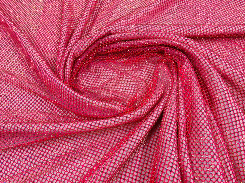 AB Iridescent Rhinestones On Soft Stretch Fish Net Fabric 45" Wide -sold by The Yard.