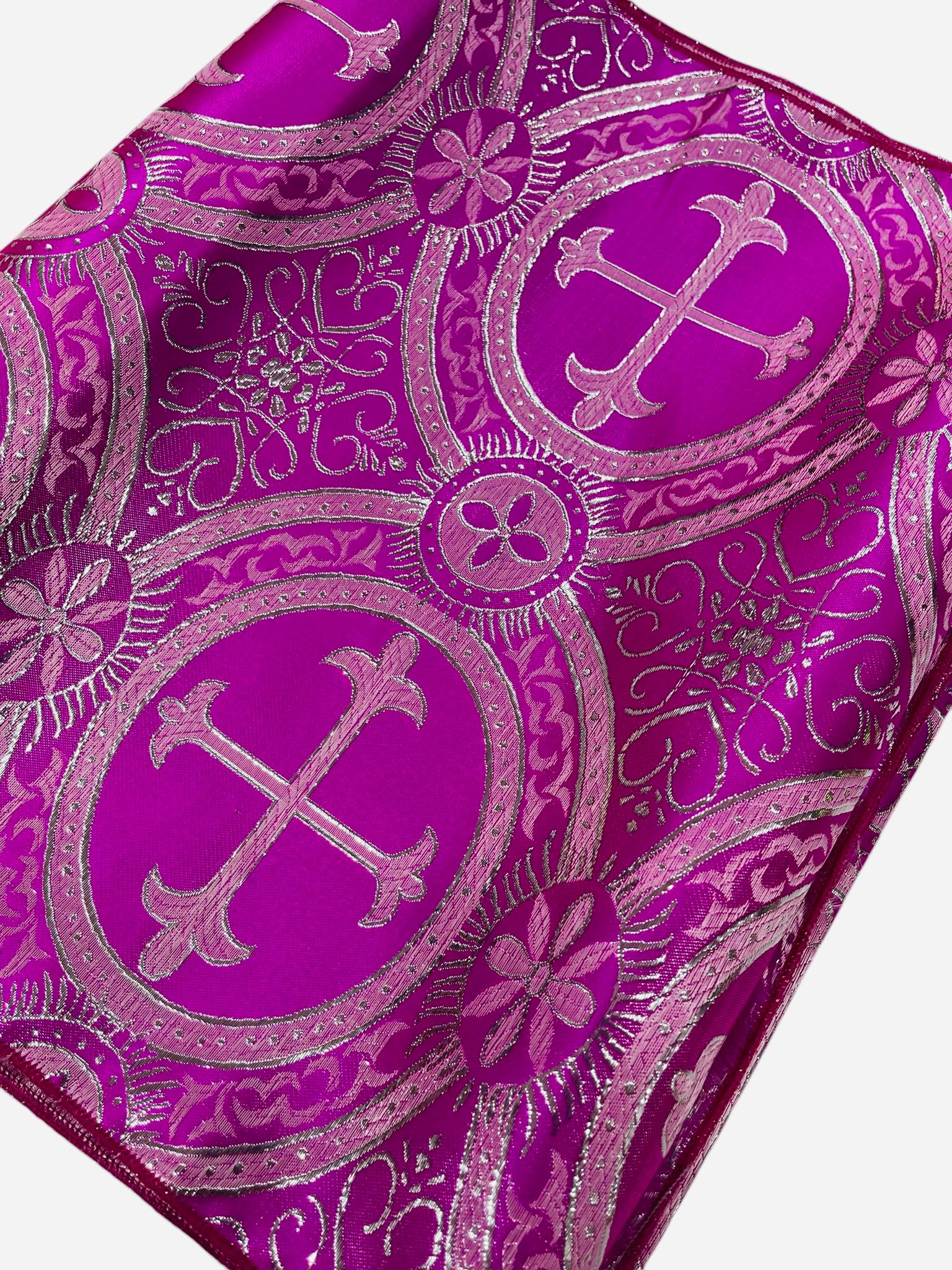 Religious Brocade Runner Tablecloth | Liturgical Fabric | Runner Ecclesiastical Jacquard | Church | Vestment-Cross Brocade.