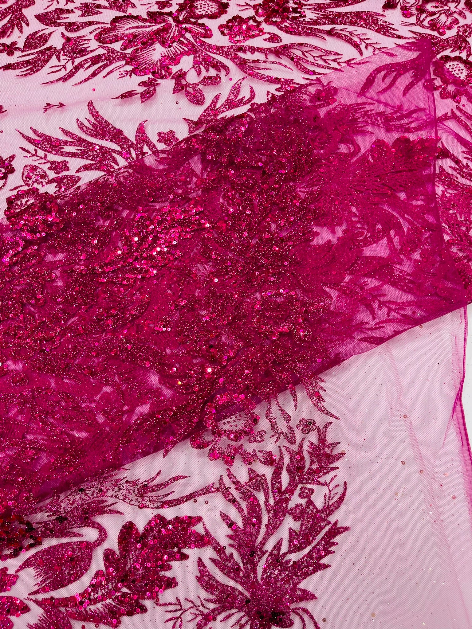 Big Glitter Damask Design On A Mesh Lace Fabric/Prom/Sold By The Yard