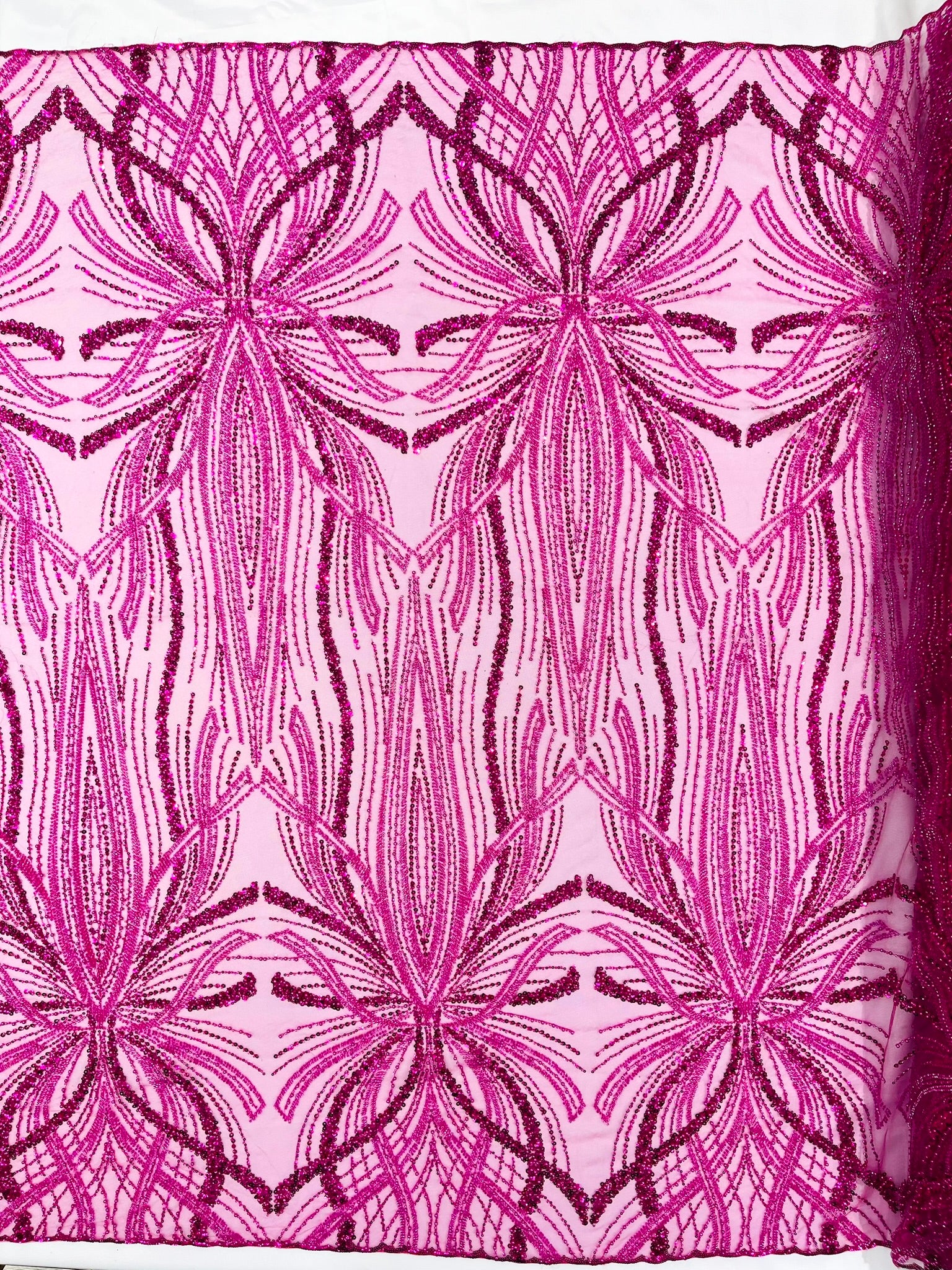 Palm Beaded Lace Fabric, Heavy Embroidered Design on 58" Mesh for Dresses