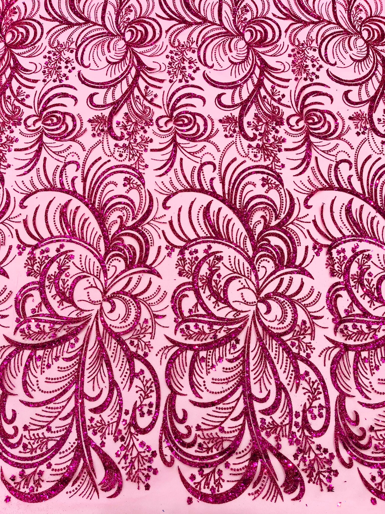 Palm Glitter Vine Design On A Mesh Lace Fabric 58"' Wide Prom.