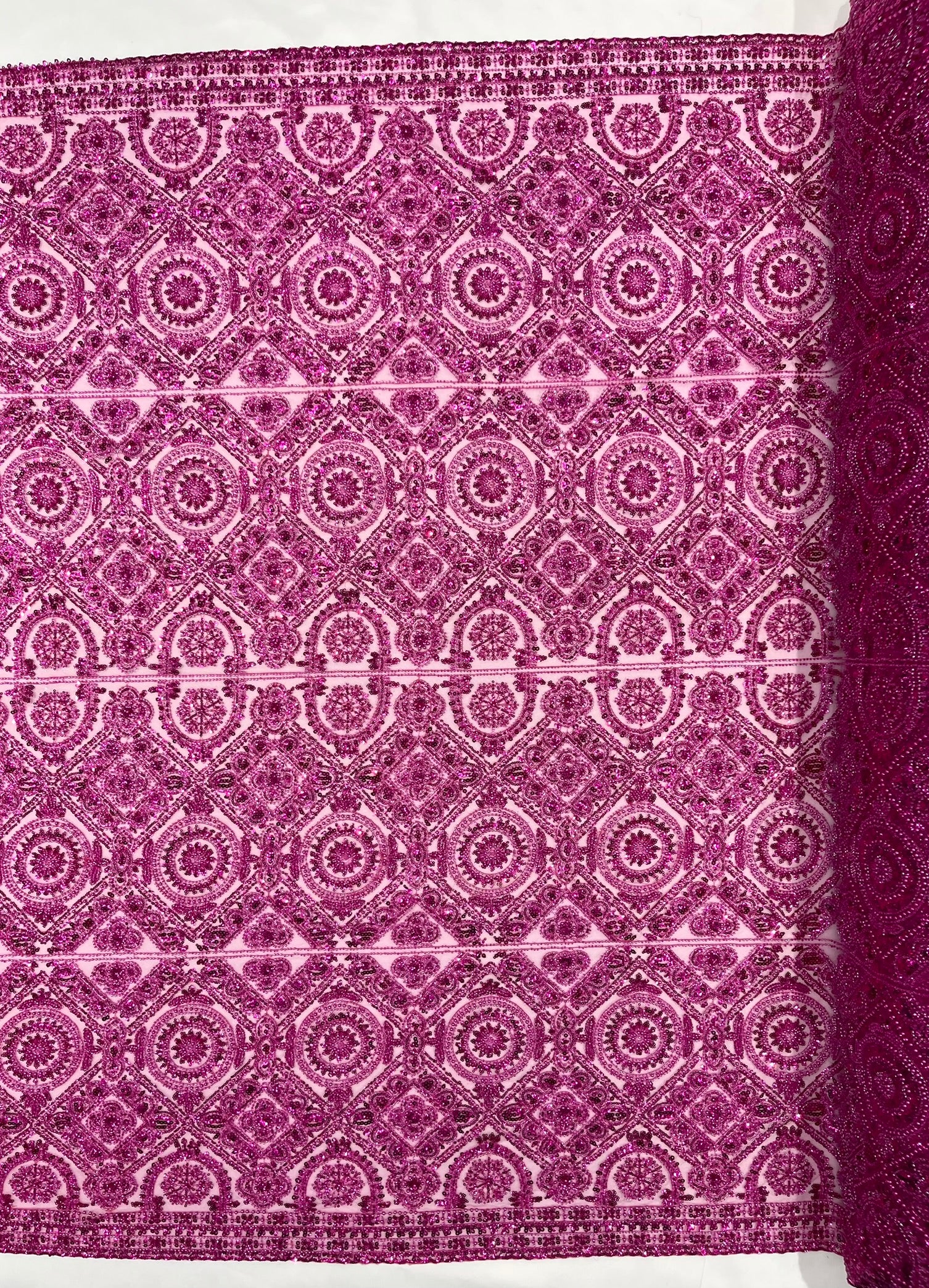 Geometric Beaded Lace Fabric, Heavy Embroidered Design on 58" Mesh for Dresses