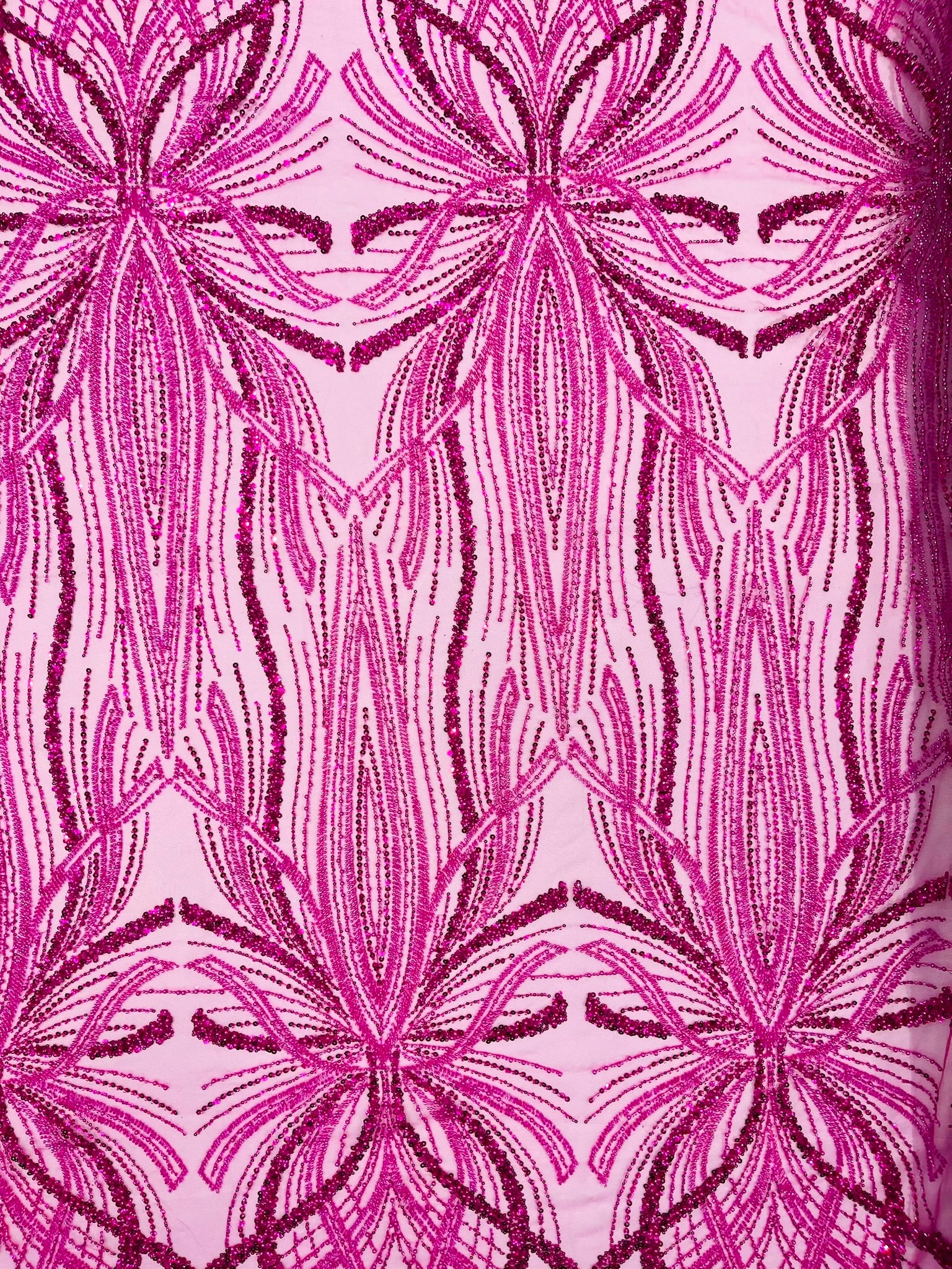 Palm Beaded Lace Fabric, Heavy Embroidered Design on 58" Mesh for Dresses