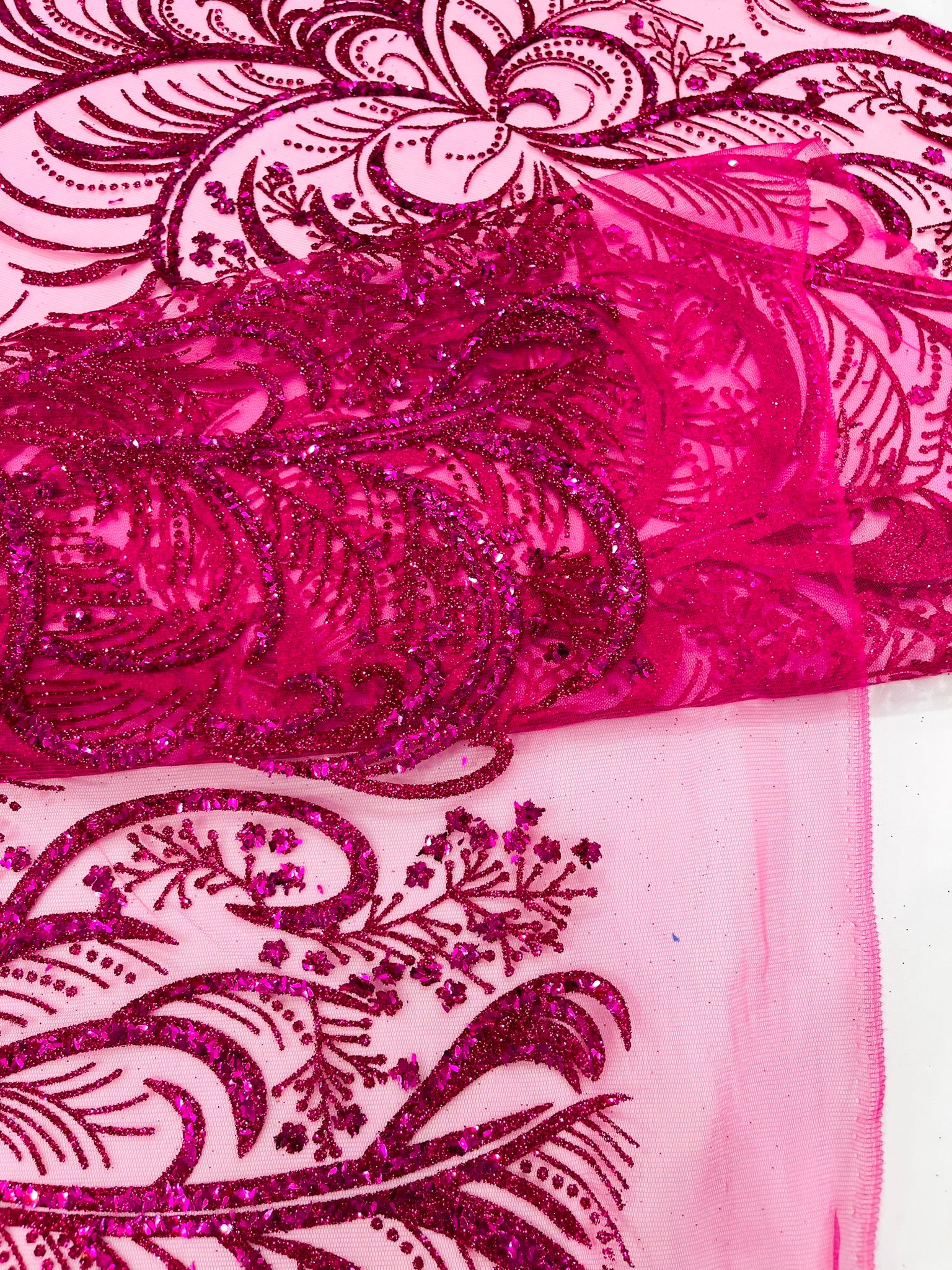 Palm Glitter Vine Design On A Mesh Lace Fabric 58"' Wide Prom.