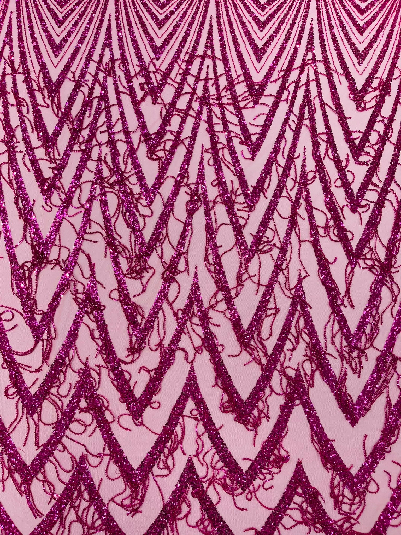 GEOMETRIC BEADED FRINGE DESIGN ON A MESH FABRIC (By The Yard)