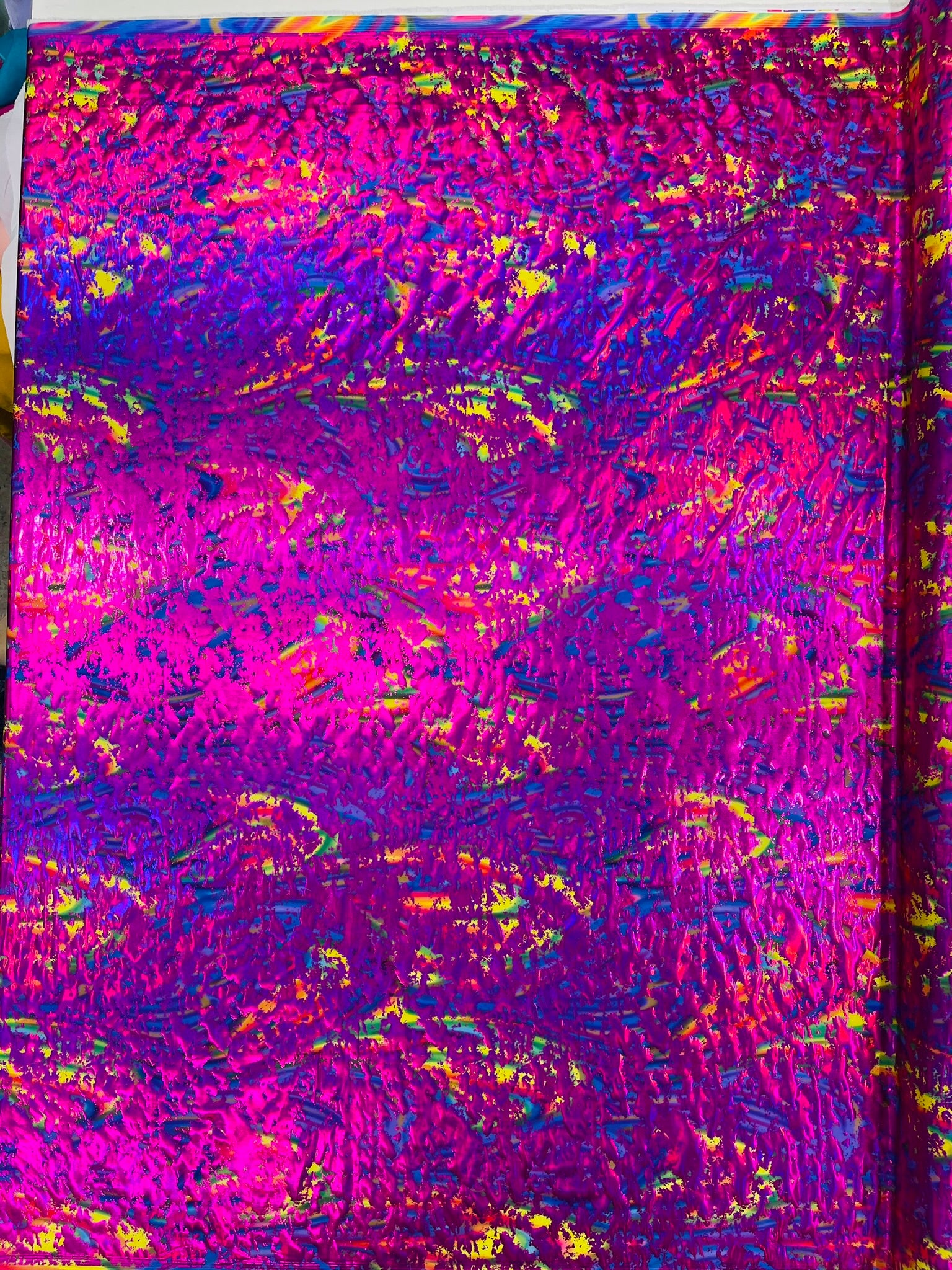 Splatter Foil Paint Metallic Print on a 4-way Stretch Tie Dye Nylon Spandex Tricot/Milliskin -Sold by the yard.