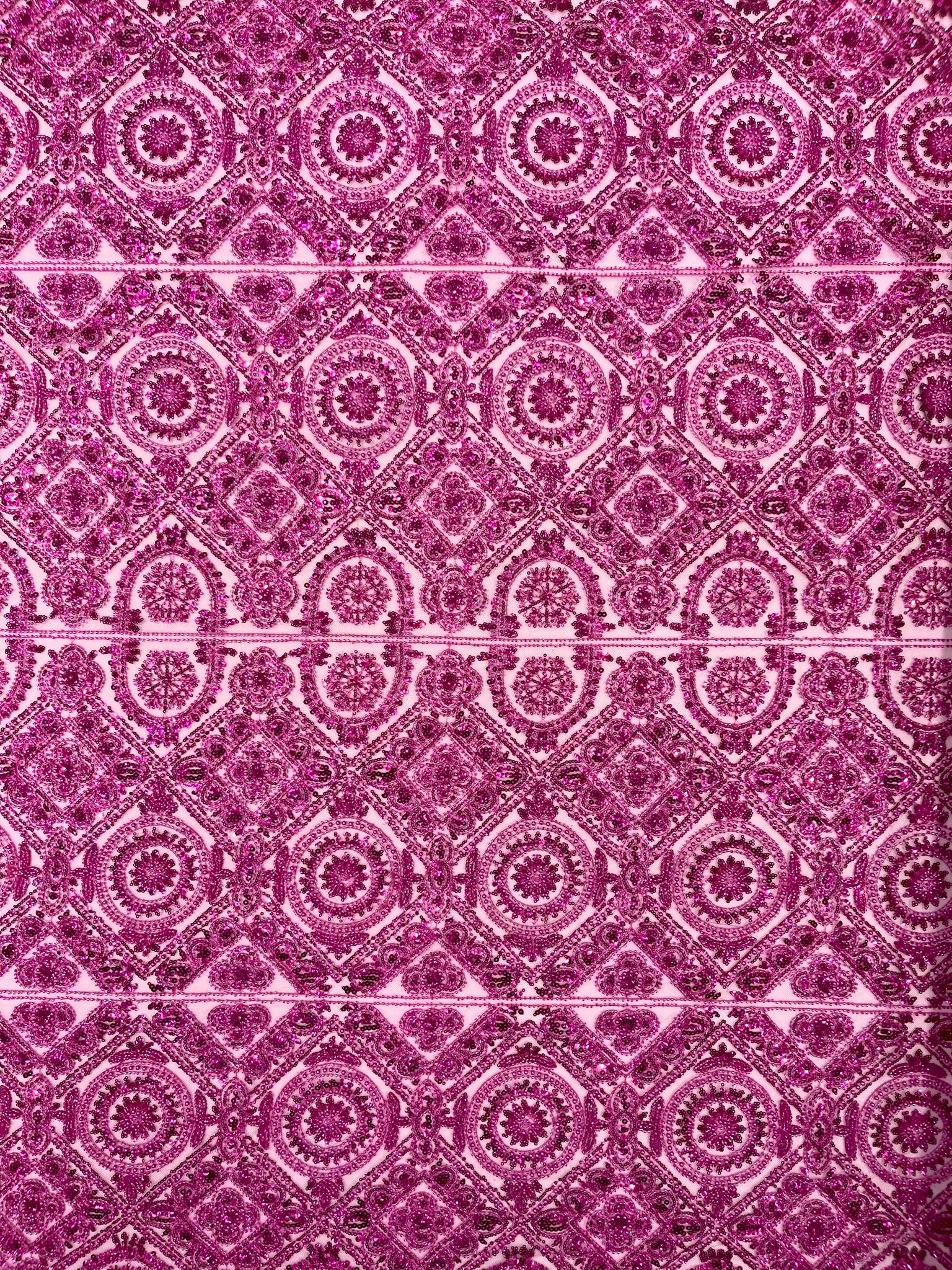 Geometric Beaded Lace Fabric, Heavy Embroidered Design on 58" Mesh for Dresses