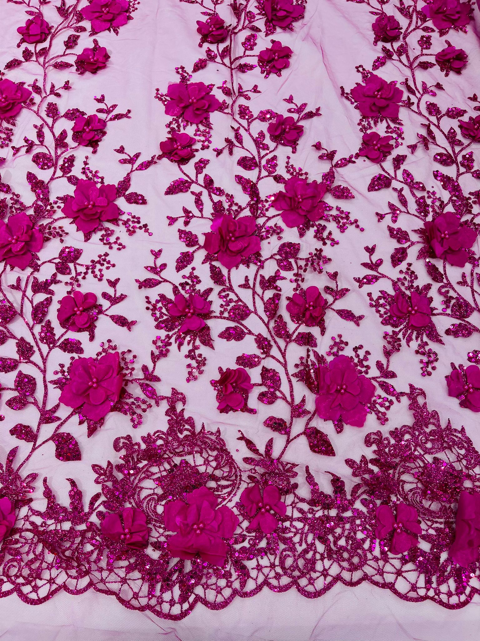 3d orquidia satin flower glitter sequin fabric/prom fabric/wedding lace/costume/apparel.