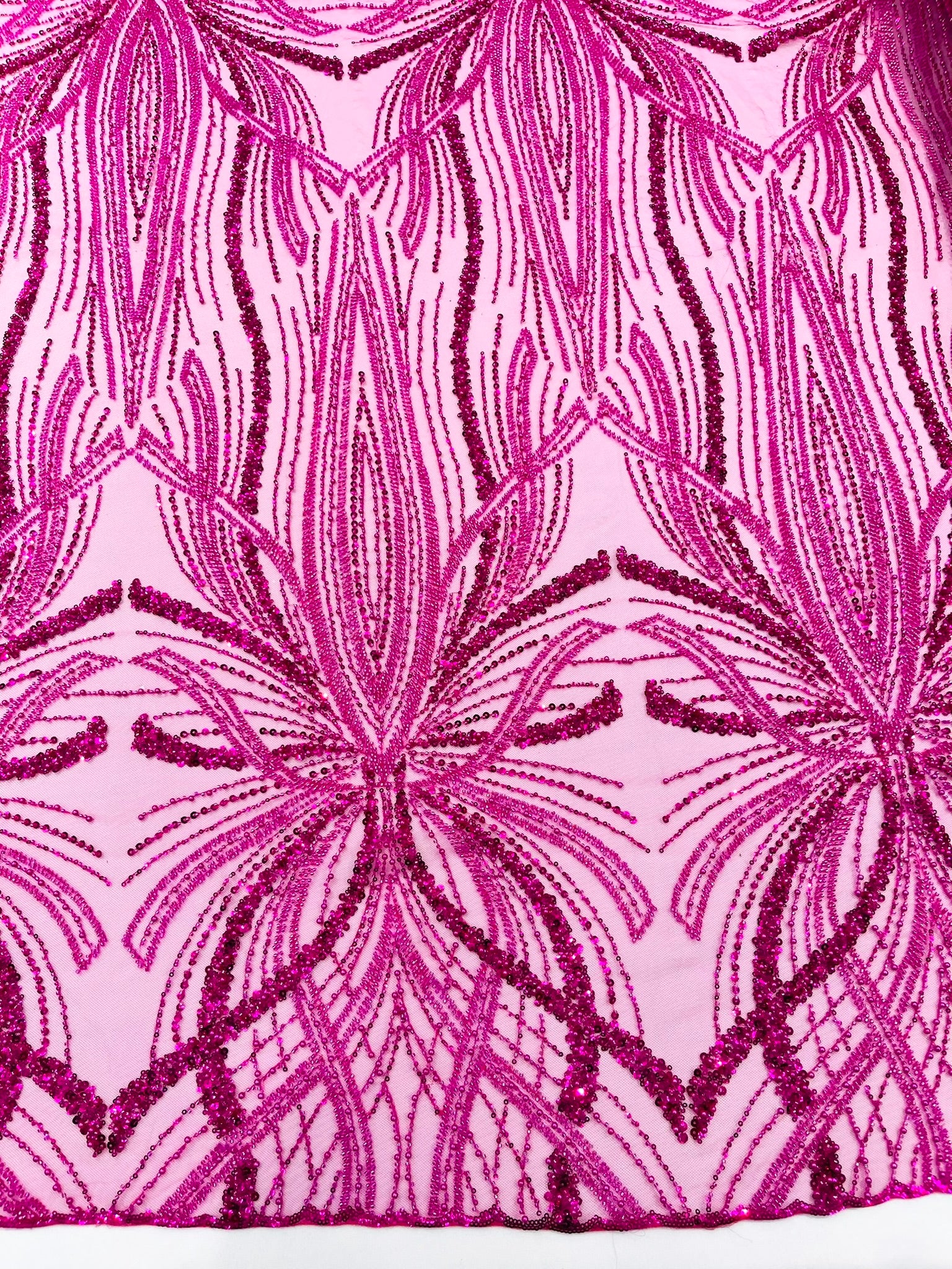 Palm Beaded Lace Fabric, Heavy Embroidered Design on 58" Mesh for Dresses