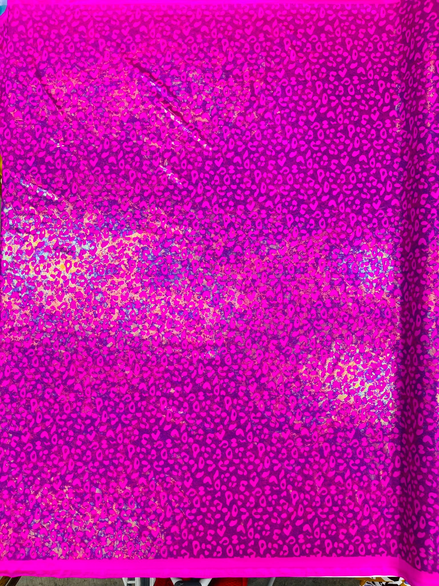 Leopard Oil Spill Metallic Print on a Stretch Nylon Spandex Tricot/Milliskin -Sold by the yard