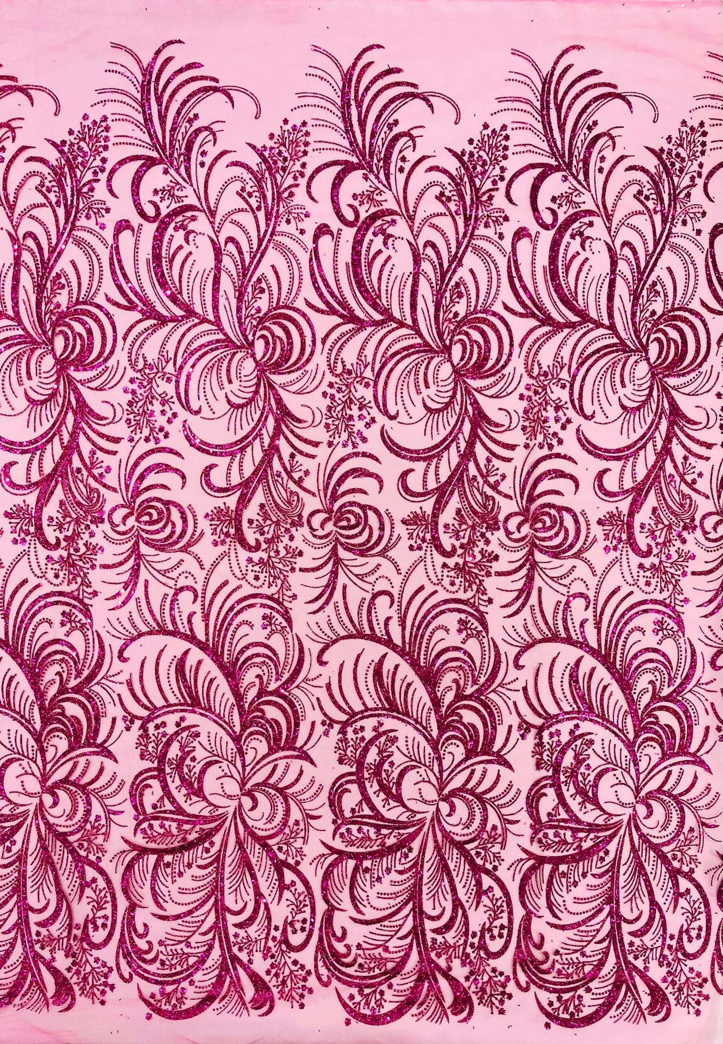 Palm Glitter Vine Design On A Mesh Lace Fabric 58"' Wide Prom.