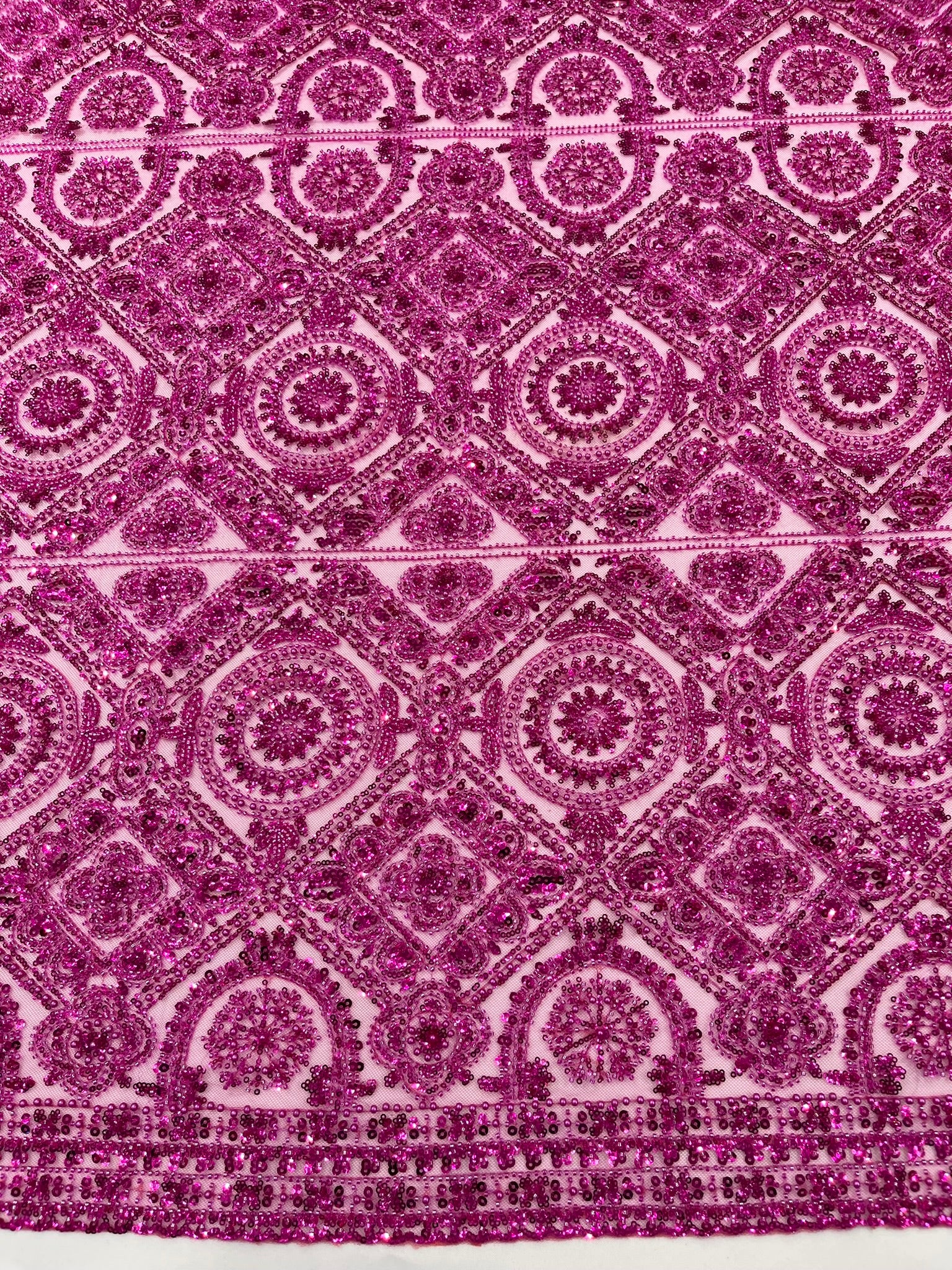 Geometric Beaded Lace Fabric, Heavy Embroidered Design on 58" Mesh for Dresses