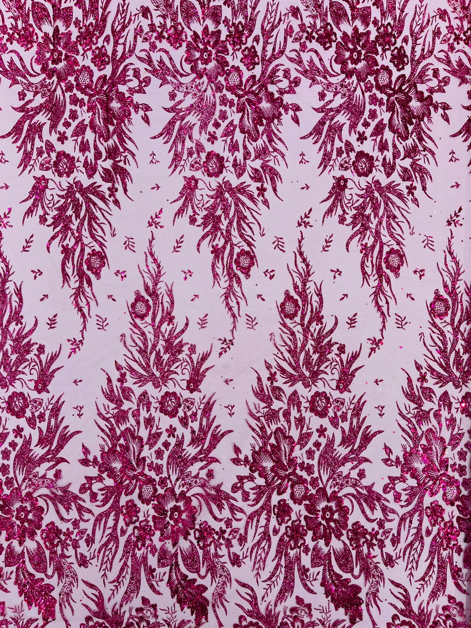 Big Glitter Damask Design On A Mesh Lace Fabric/Prom/Sold By The Yard