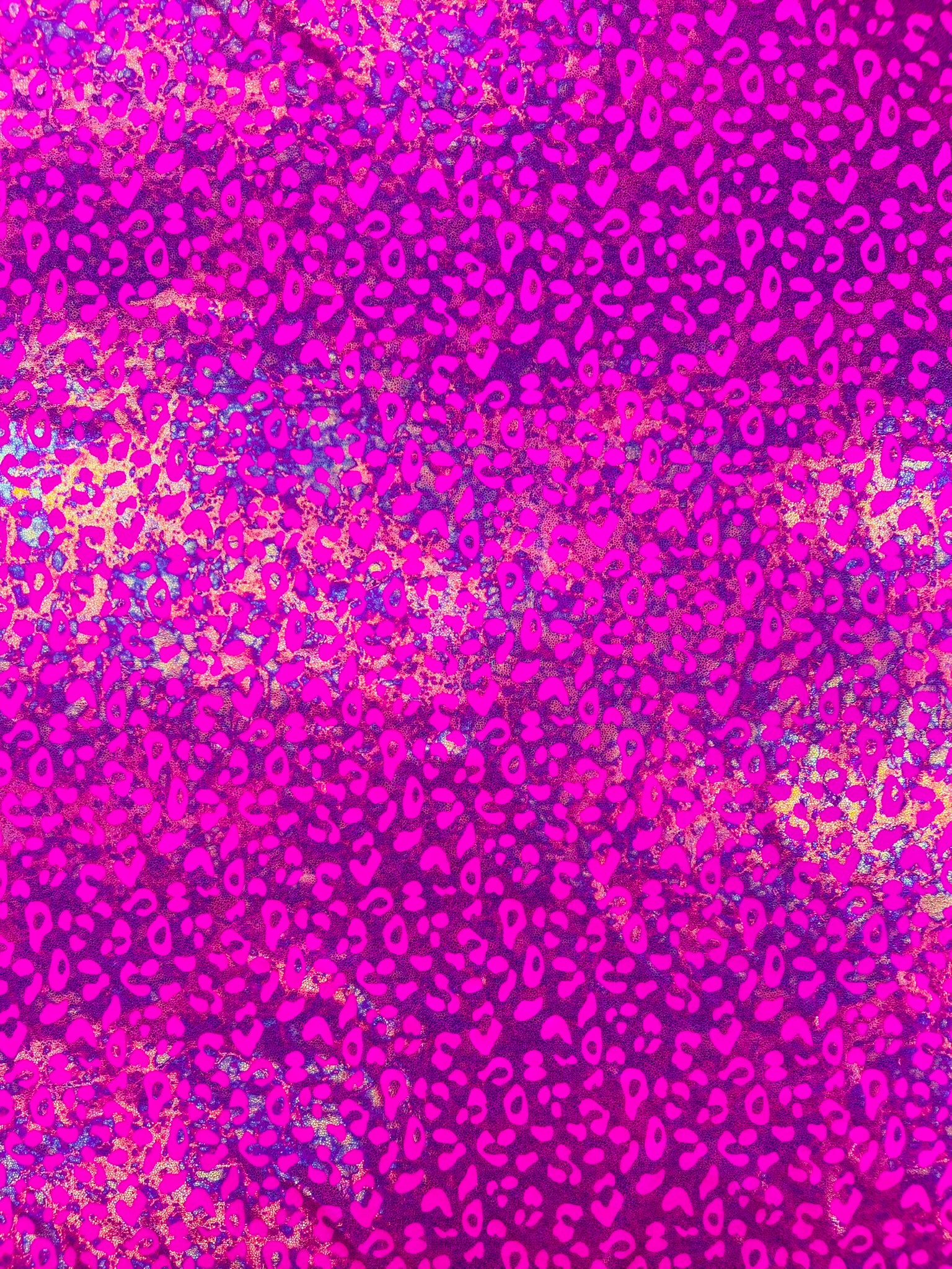 Leopard Oil Spill Metallic Print on a Stretch Nylon Spandex Tricot/Milliskin -Sold by the yard