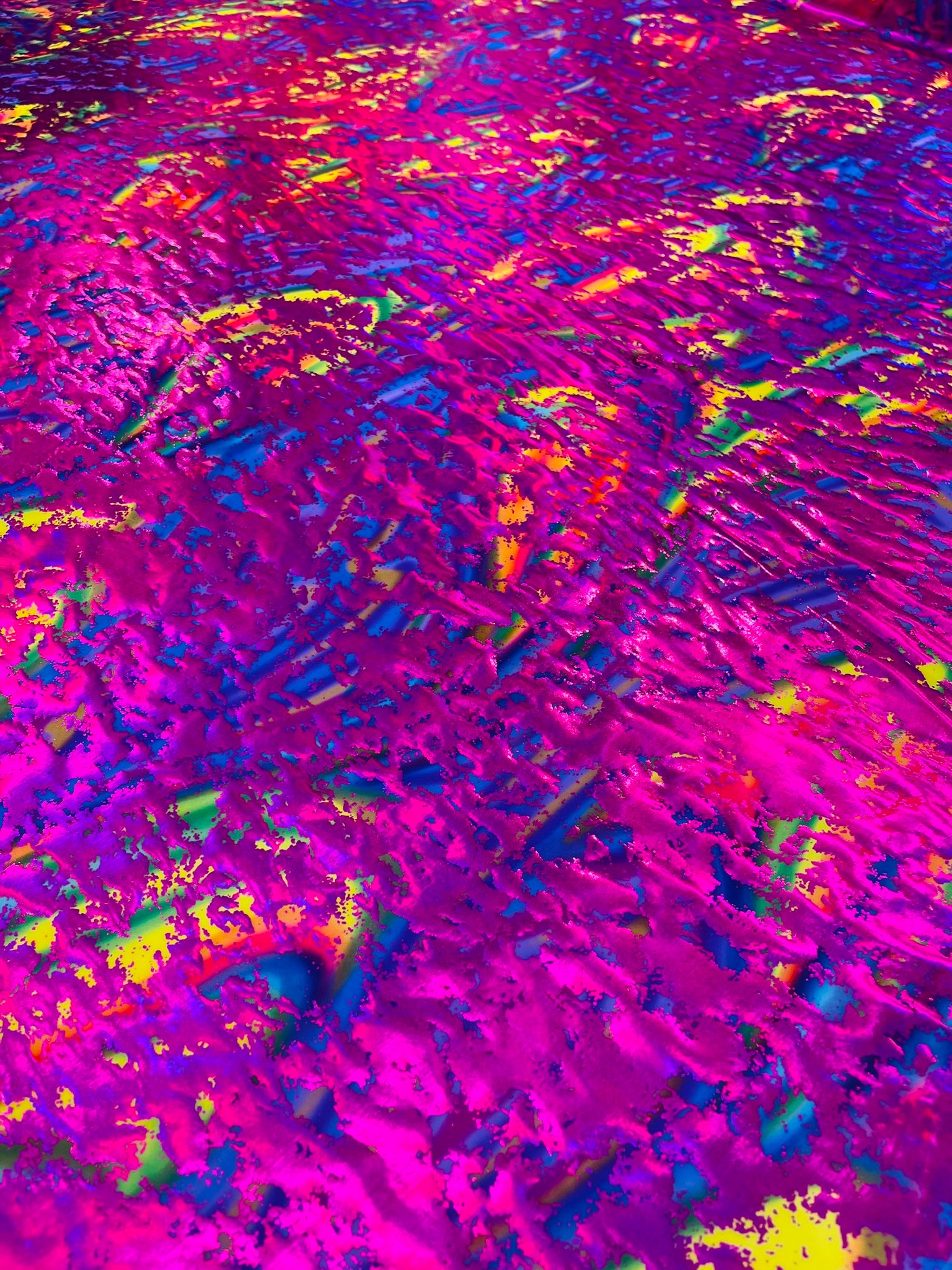 Splatter Foil Paint Metallic Print on a 4-way Stretch Tie Dye Nylon Spandex Tricot/Milliskin -Sold by the yard.