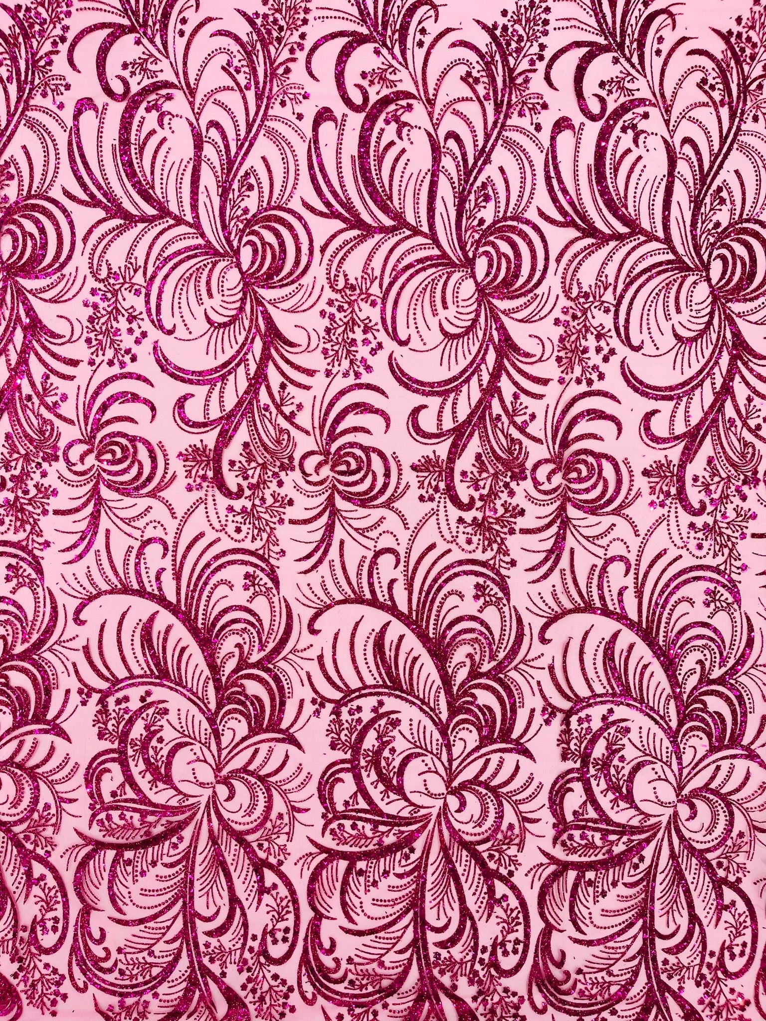 Palm Glitter Vine Design On A Mesh Lace Fabric 58"' Wide Prom.