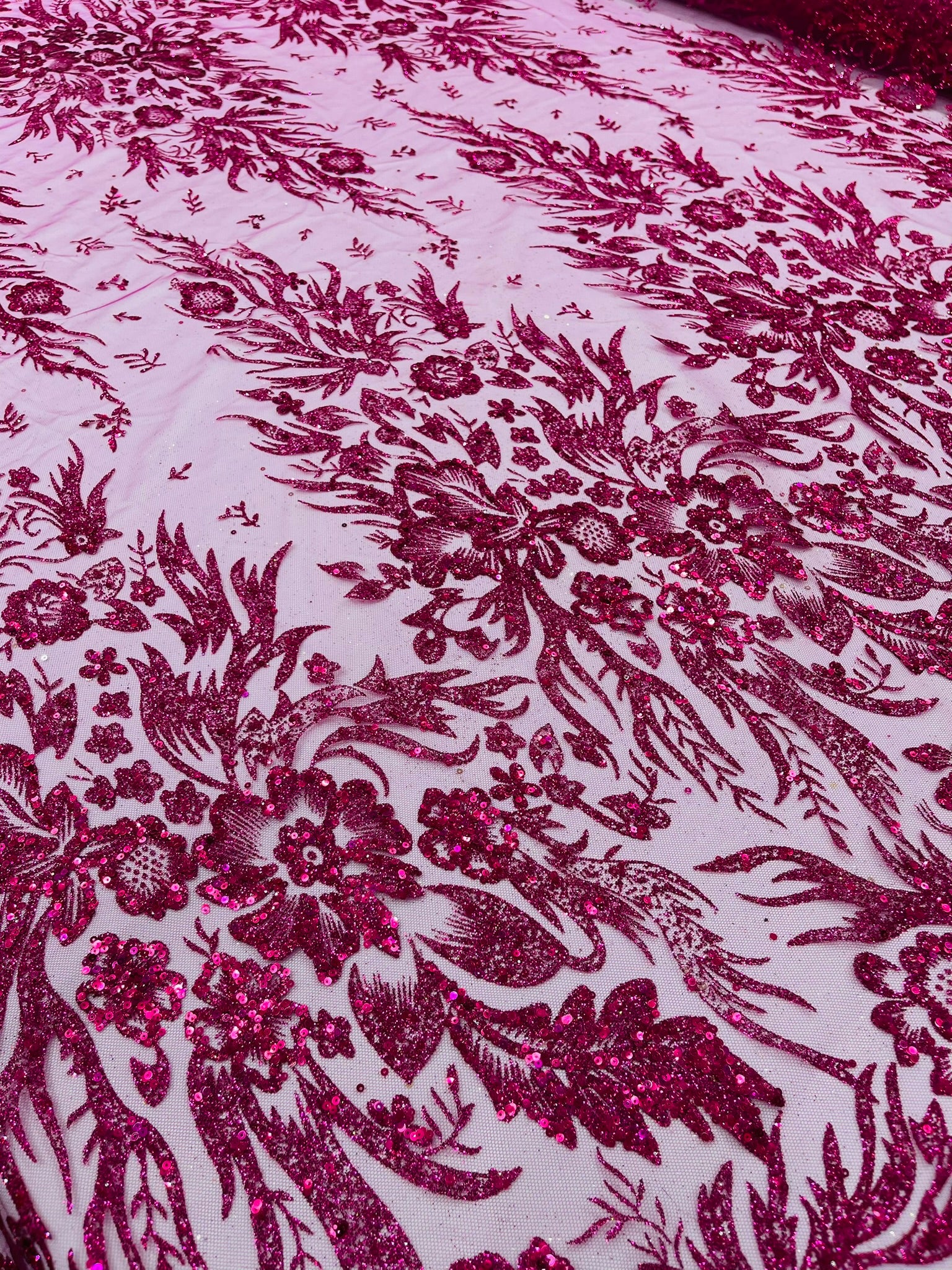 Big Glitter Damask Design On A Mesh Lace Fabric/Prom/Sold By The Yard
