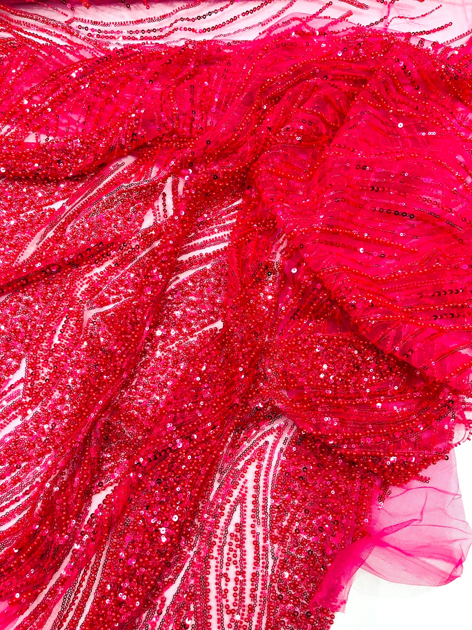 Flame Fashion Beaded Lace Fabric| Prom| Wedding| By The Yard.