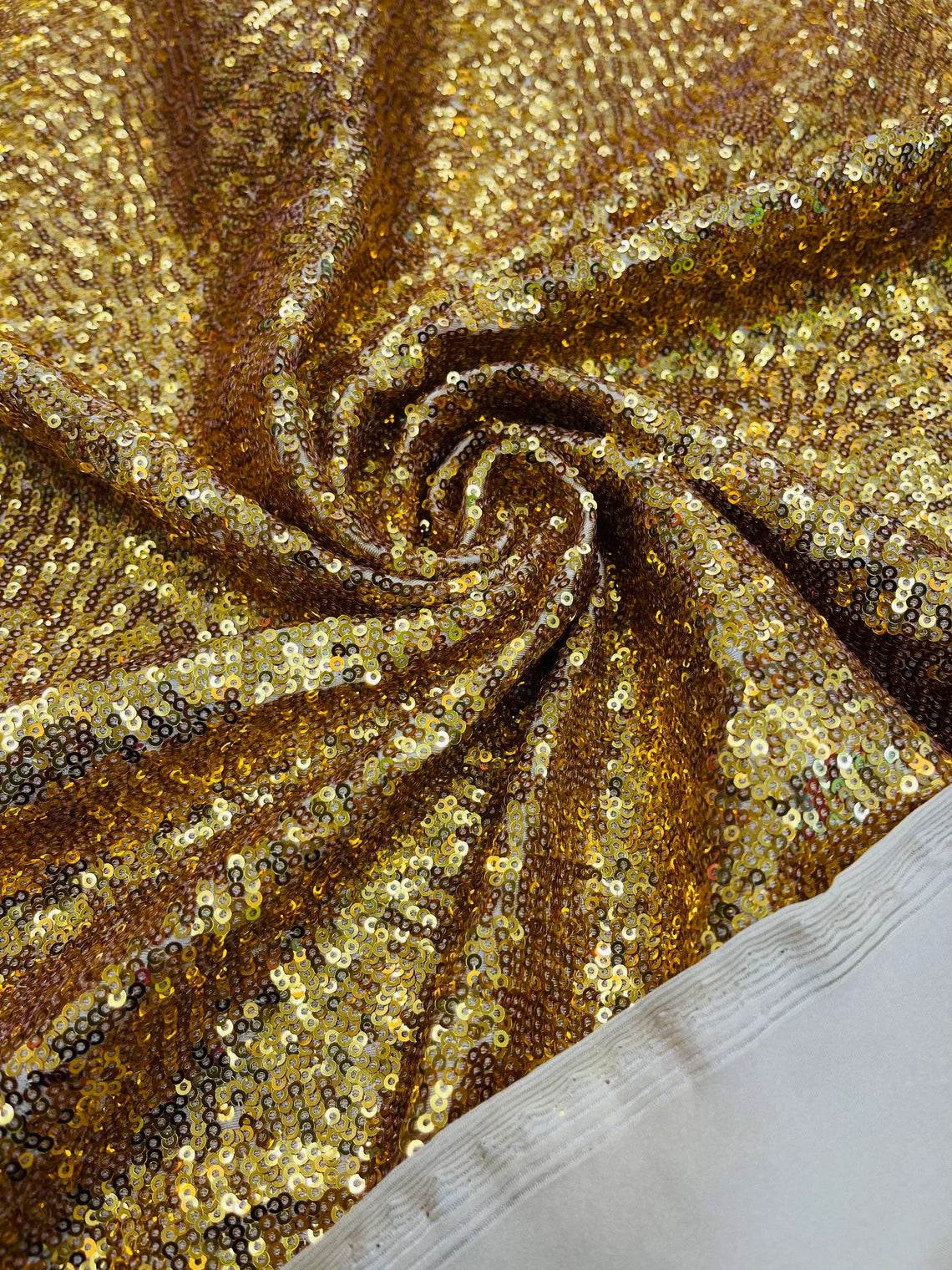 Mini Glitz Sequins on Milliskin - Gold - 4 Way Stretch Milliskin Stretch Spandex Fabric by Yard