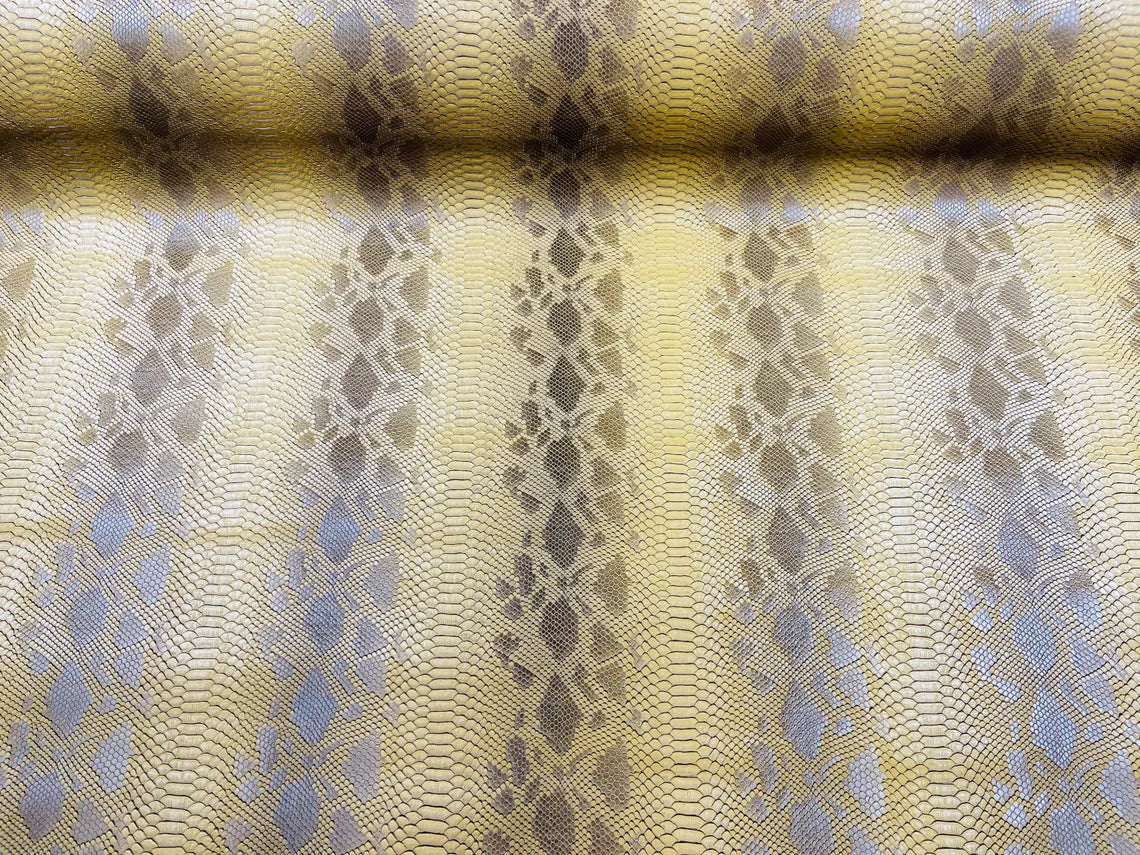 Faux Snake Skin Vinyl Fabric - Gold - High Quality Vinyl Snake Animal Print Fabric By Yard