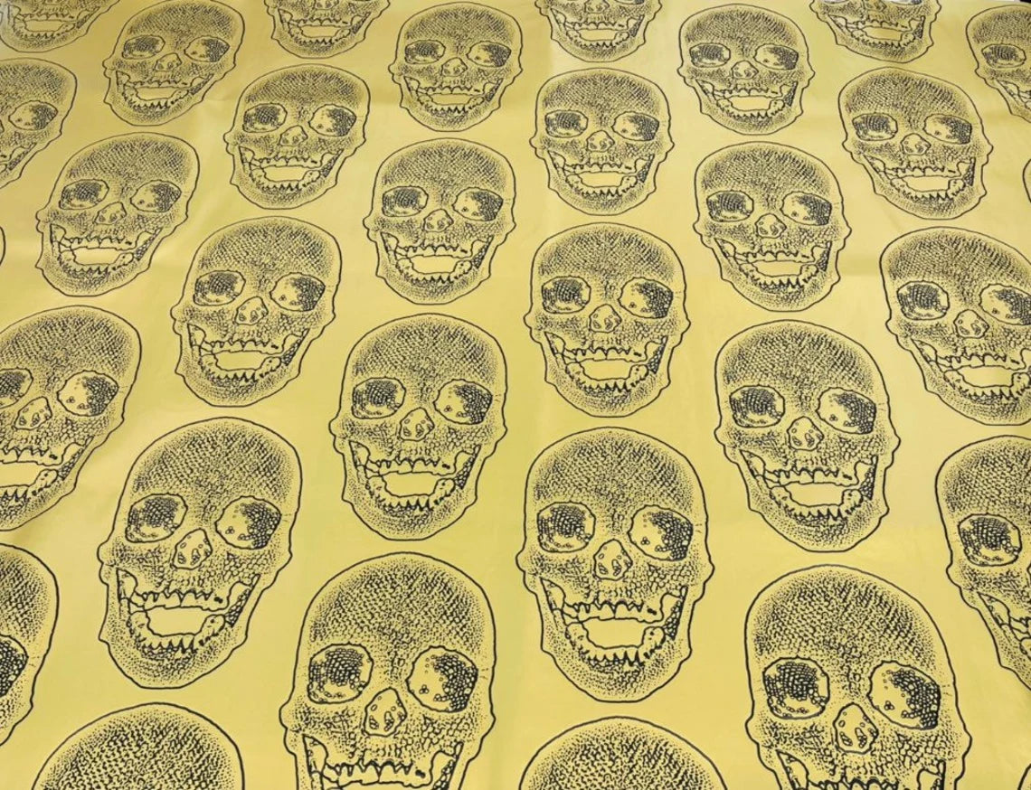 Skull Print Vinyl Fabric - Gold - High Quality Skull Skeleton Print Fabric Sold By Yard