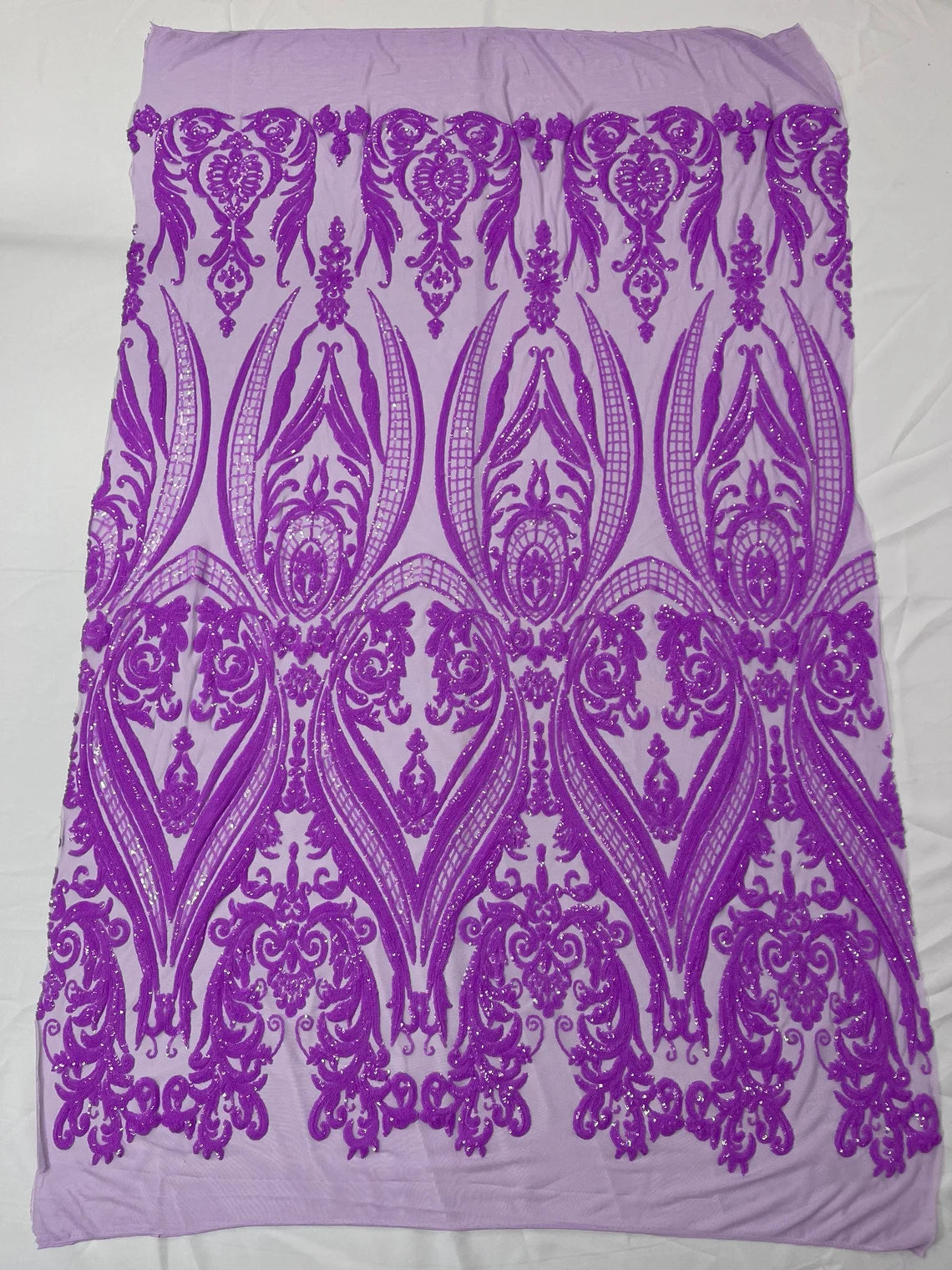 Big Damask 4 Way Sequins - Grape - Embroidered Damask Design Sequins Fabric Sold By Yard