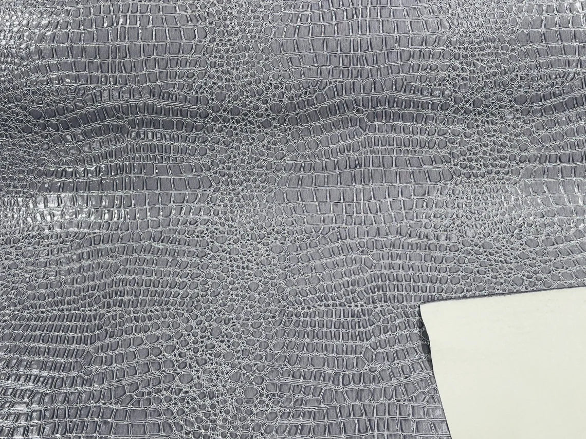 Faux Alligator Skin Vinyl Fabric - Gray - High Quality Vinyl Alligator Animal Print Fabric By Yard