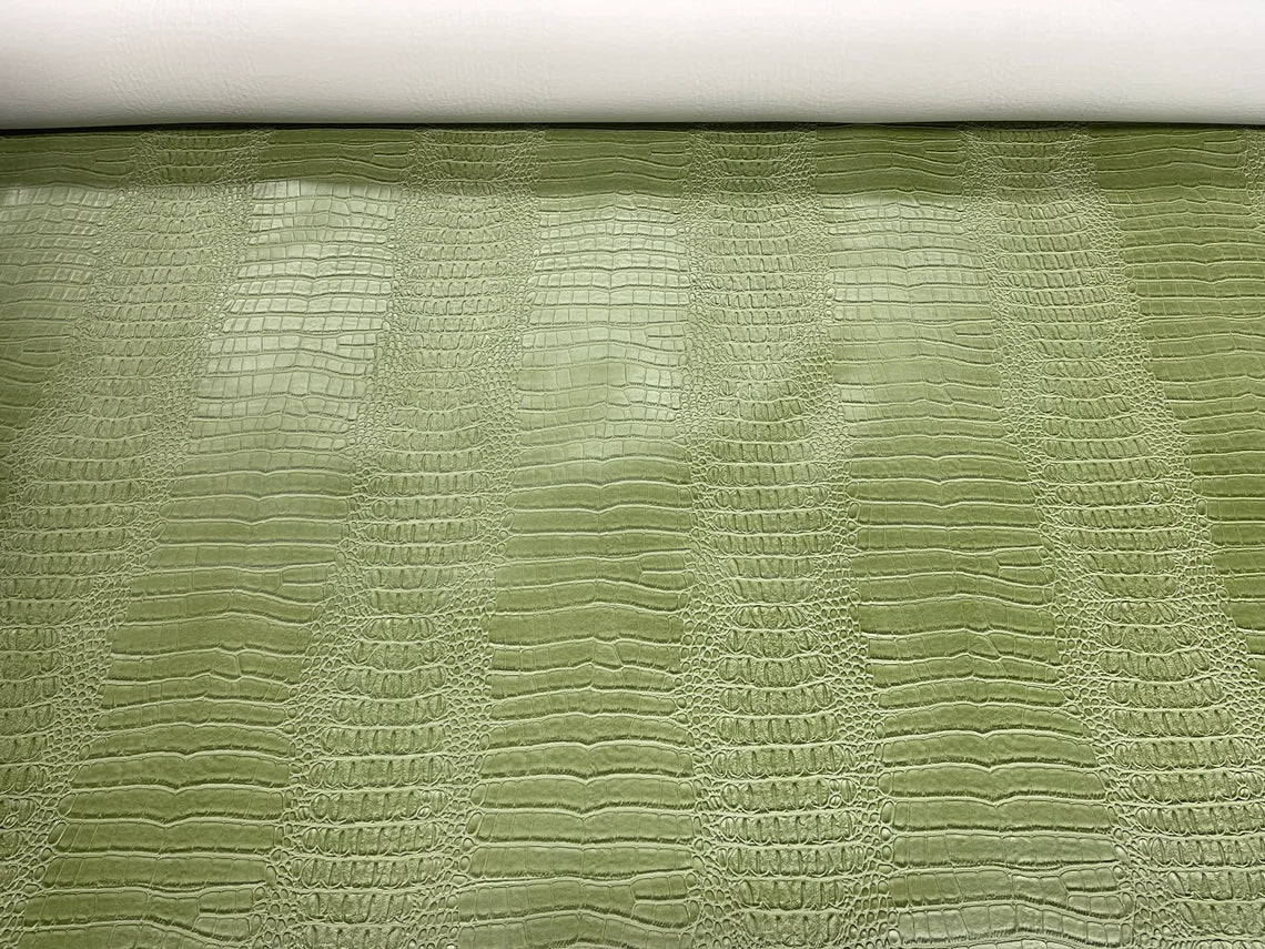 Faux Crocodile Skin Vinyl Fabric - Green - High Quality Vinyl Crocodile Animal Print Fabric By Yard