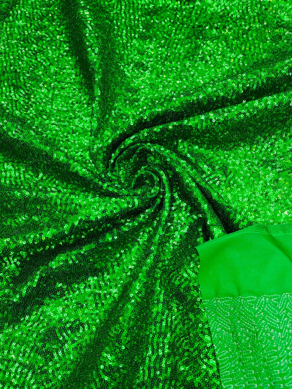 Mini Glitz Sequins on Milliskin - Green - 4 Way Stretch Milliskin Stretch Spandex Fabric by Yard