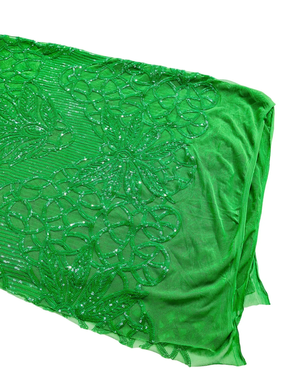 Gorgeous Star Leaf Fabric - Green - Leaf Design Embroidered 4 Way Stretch Sequins Fabric By Yard