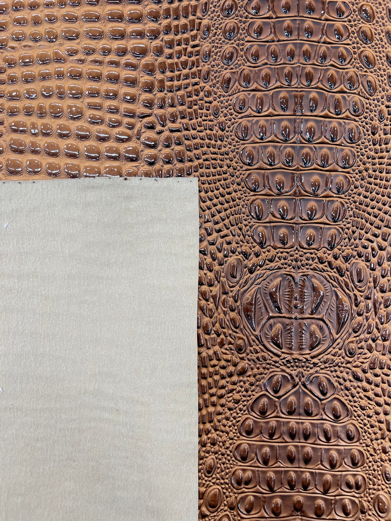Glossy Two Tone Gator Fake Leather Upholstery, 3D Crocodile Skin Texture Faux Leather PVC Vinyl, 54" Wide
