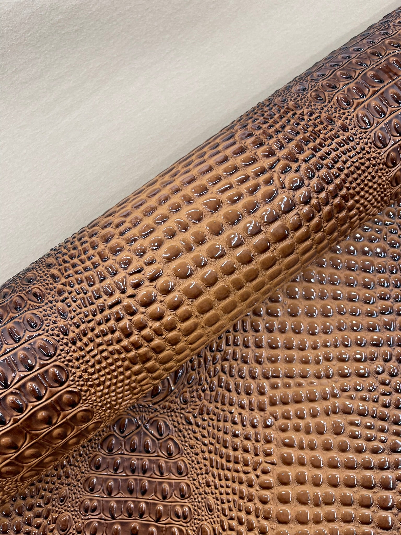Glossy Two Tone Gator Fake Leather Upholstery, 3D Crocodile Skin Texture Faux Leather PVC Vinyl, 54" Wide